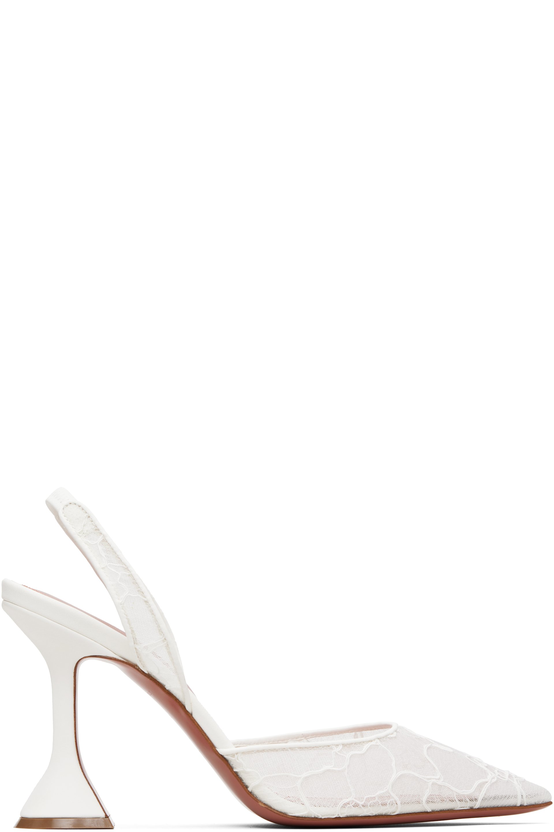 Amina Muaddi - Chaussures à talon Holli 95 blanches en dentelle à bride arrière
