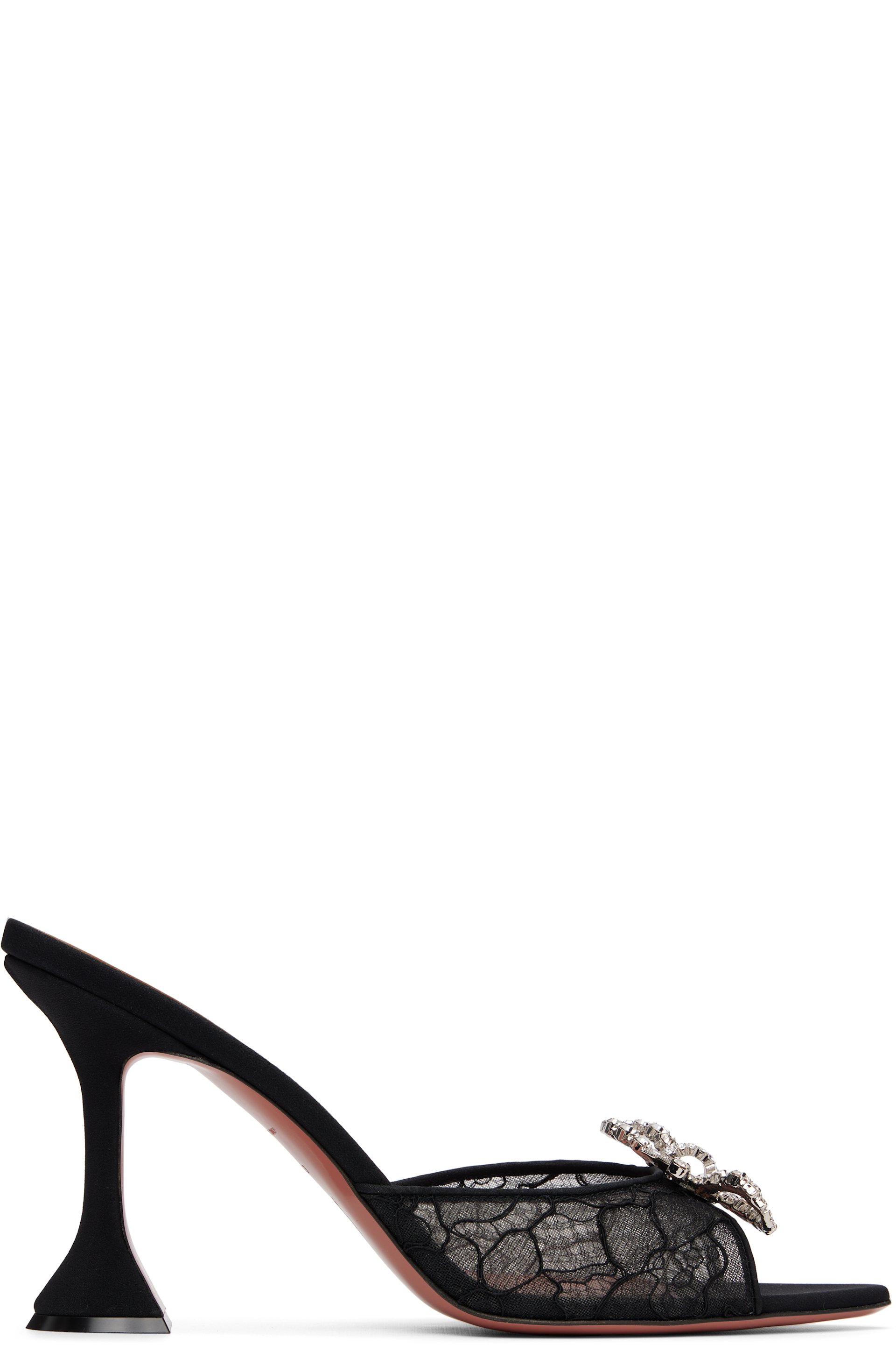 Amina Muaddi - Black Rosie Lace Slipper 95 Heeled Sandals