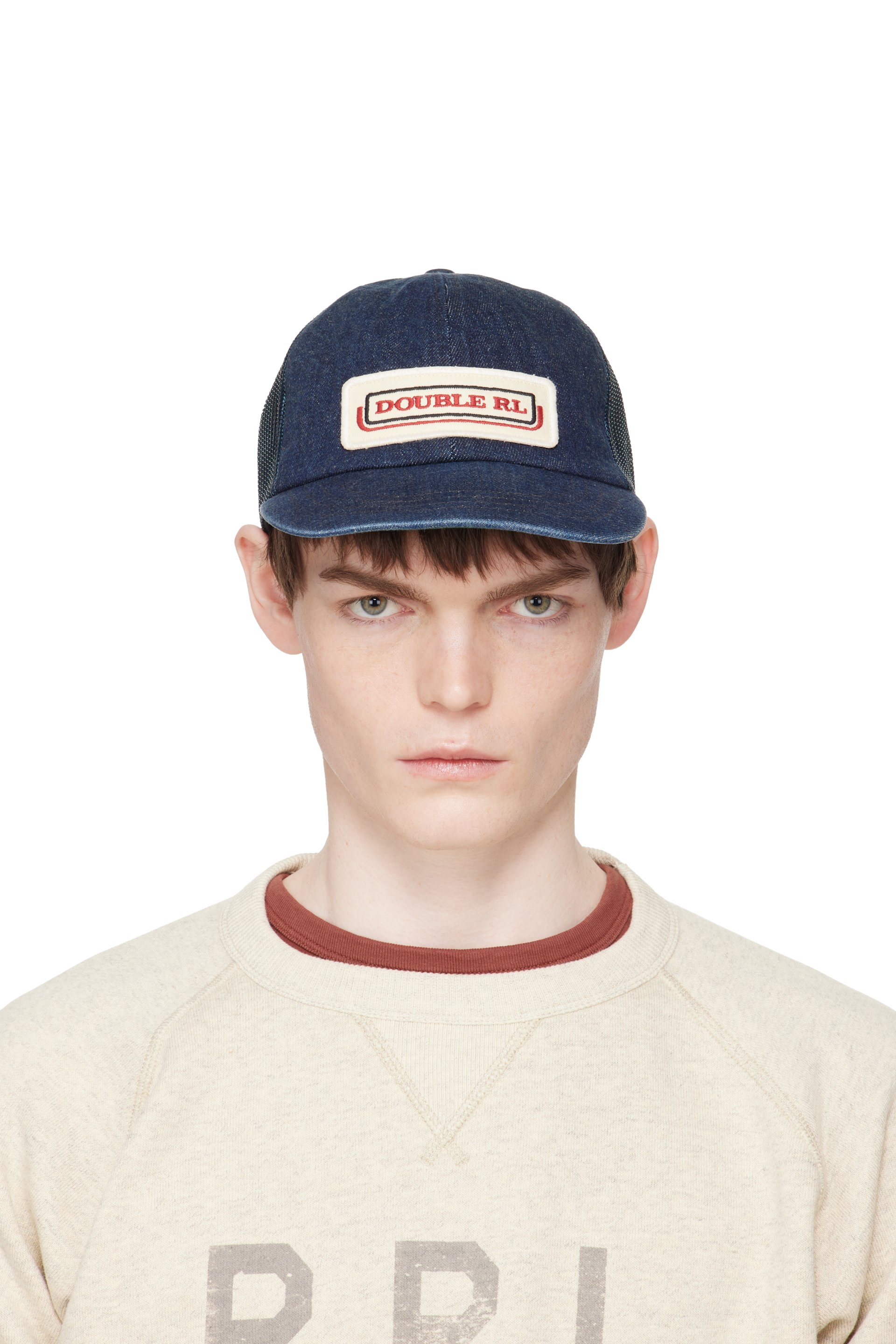 RRL - Navy Logo-Patch Indigo Denim Trucker Cap