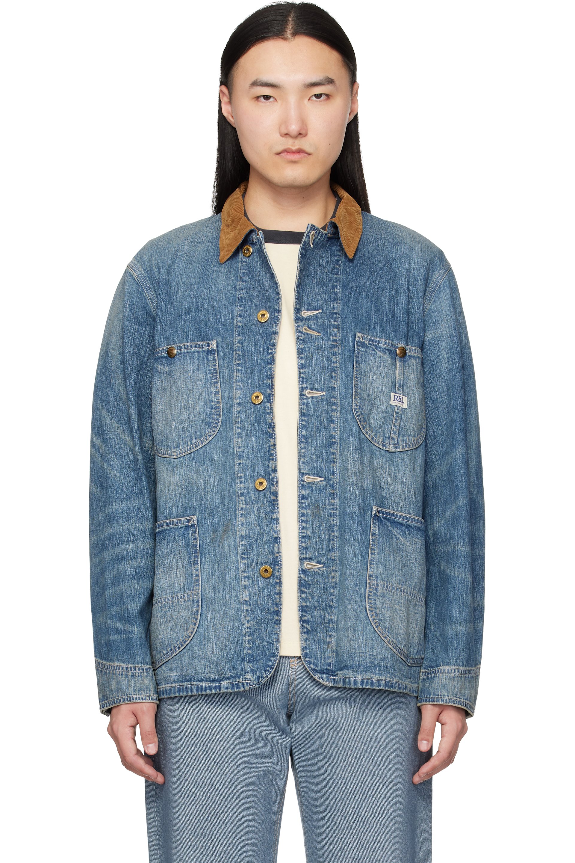 RRL - Blue Corduroy-Collar Indigo Denim Jacket