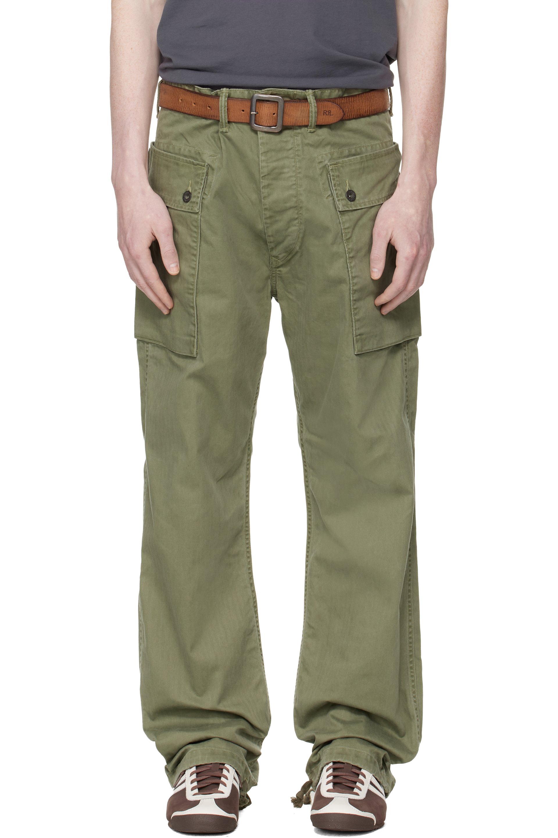 RRL - Pantalon cargo militaire vert à motif chevronné