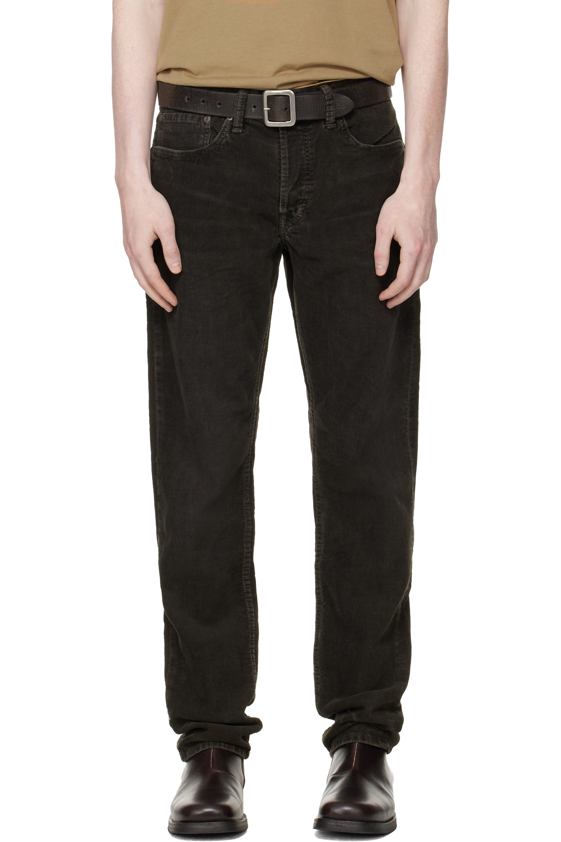 RRL - Pantalon ajusté noir en velours côtelé