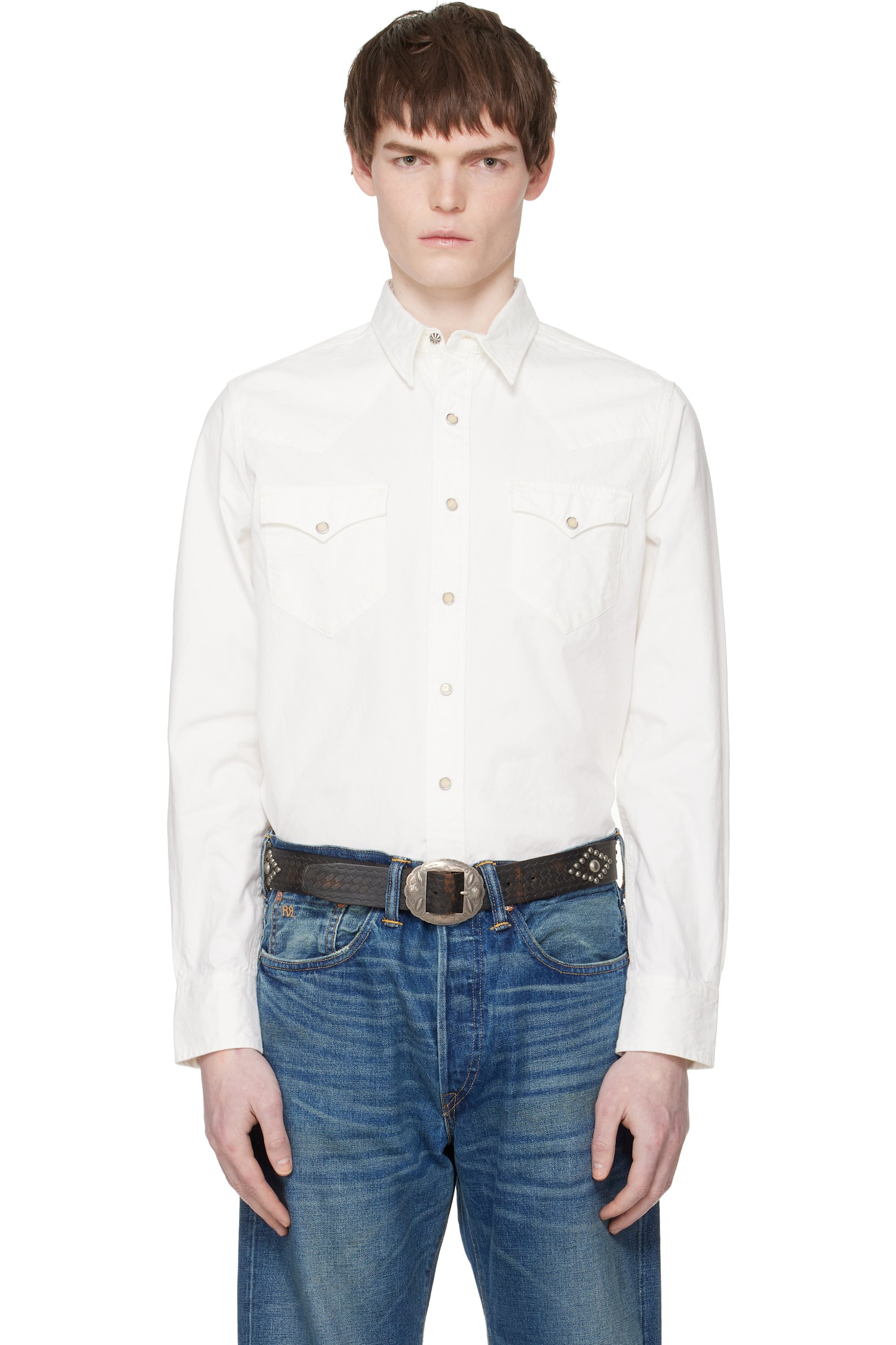 RRL - White Slim Fit Poplin Western Shirt