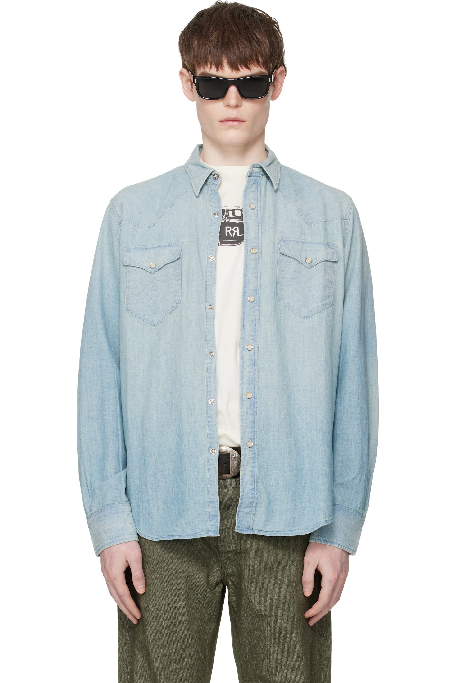 RRL - Blue Slim Fit Chambray Western Shirt