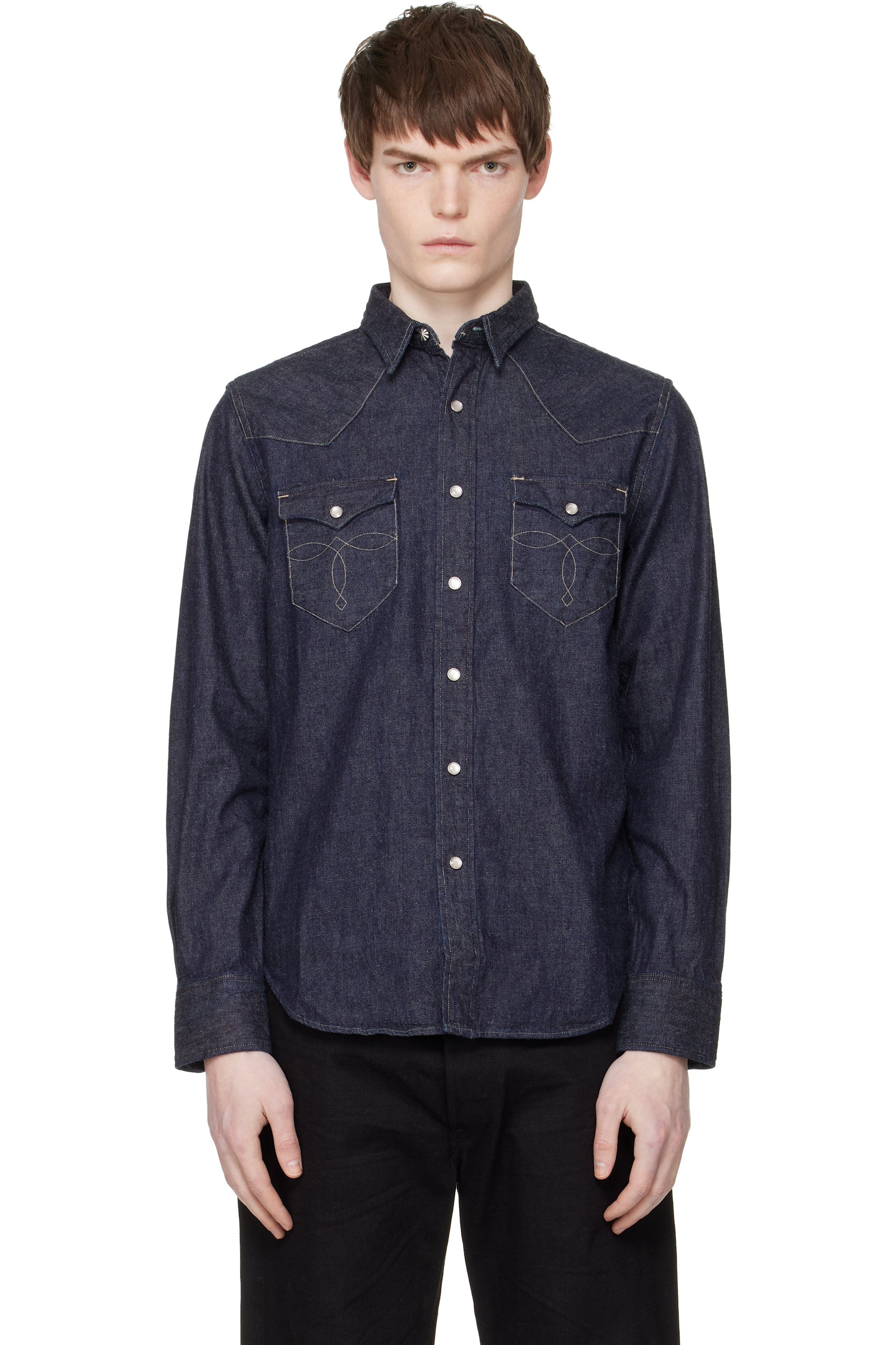 RRL - Navy Slim Fit Denim Western Shirt