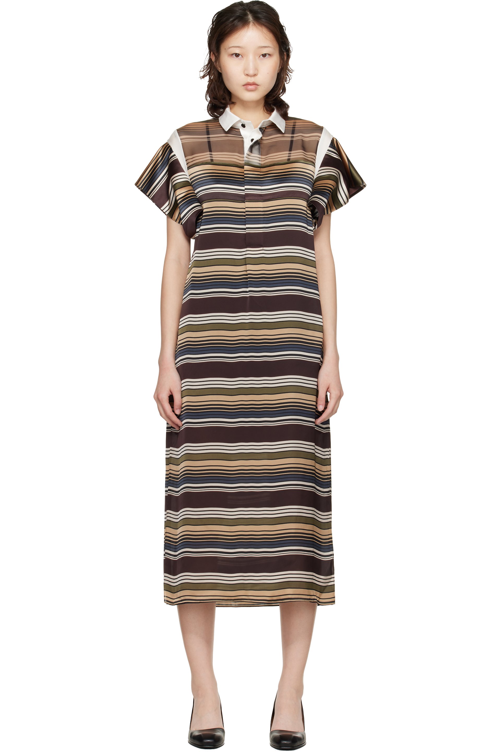 sacai - Robe midi multicolore à rayures horizontales