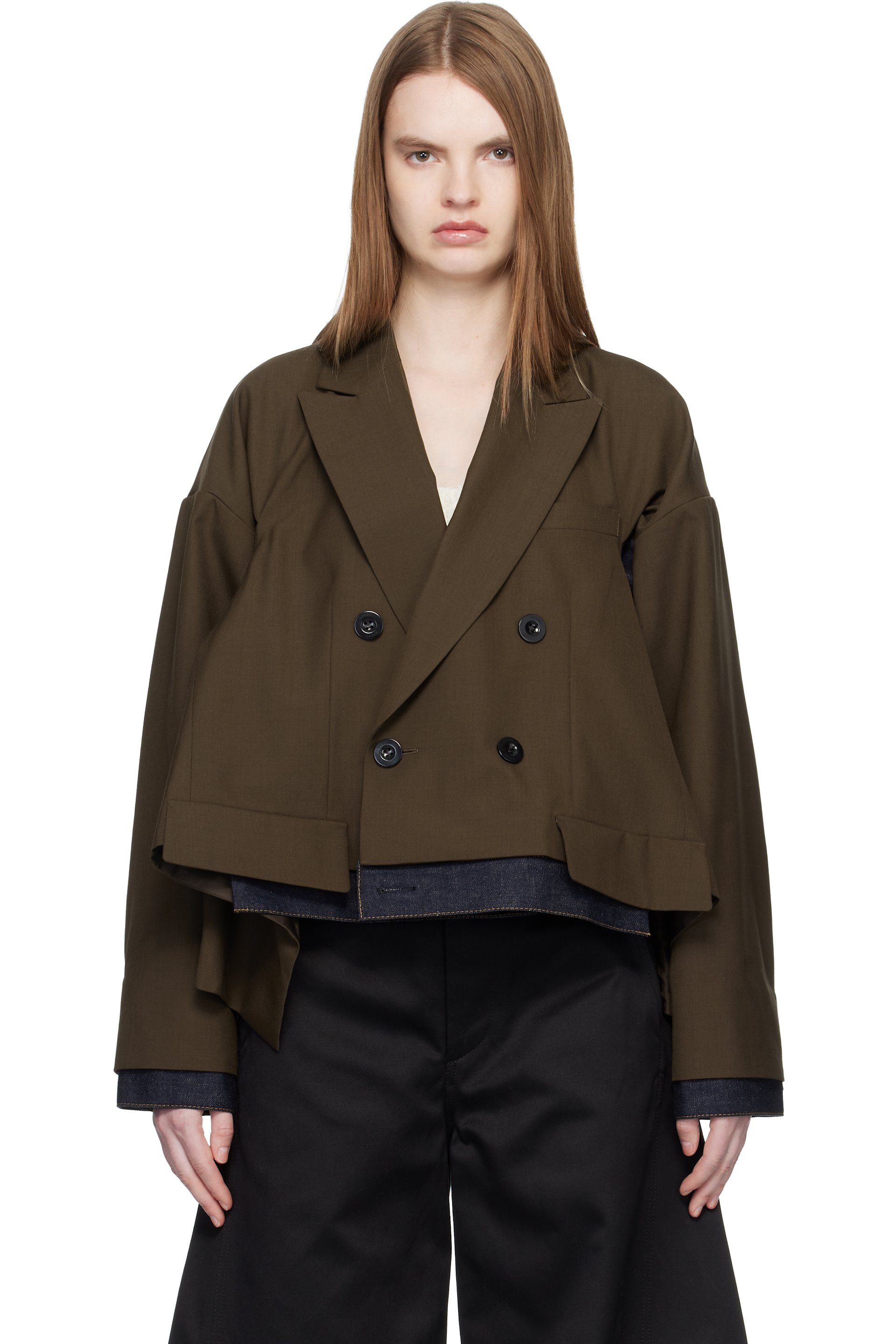 sacai - Brown Suiting & Denim Blazer