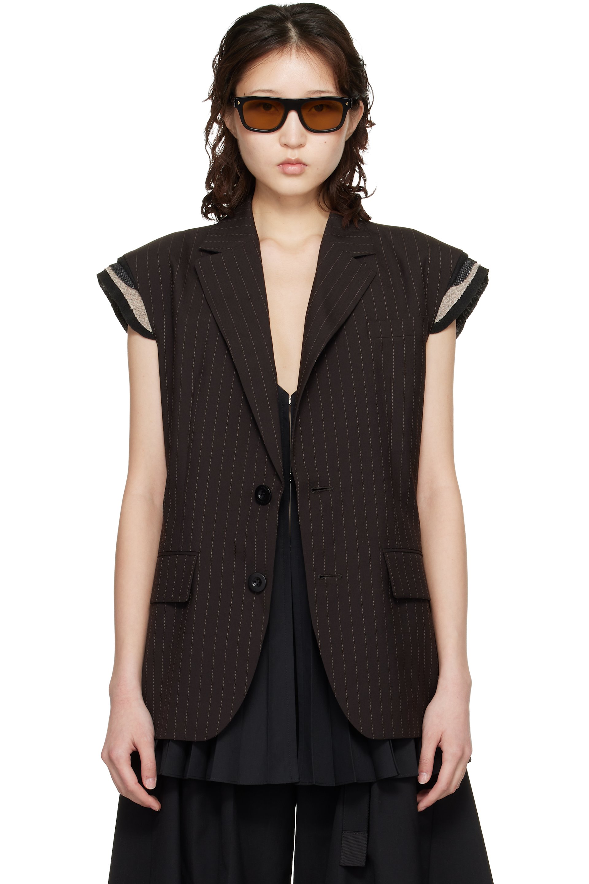 sacai - Gilet brun à rayures tennis