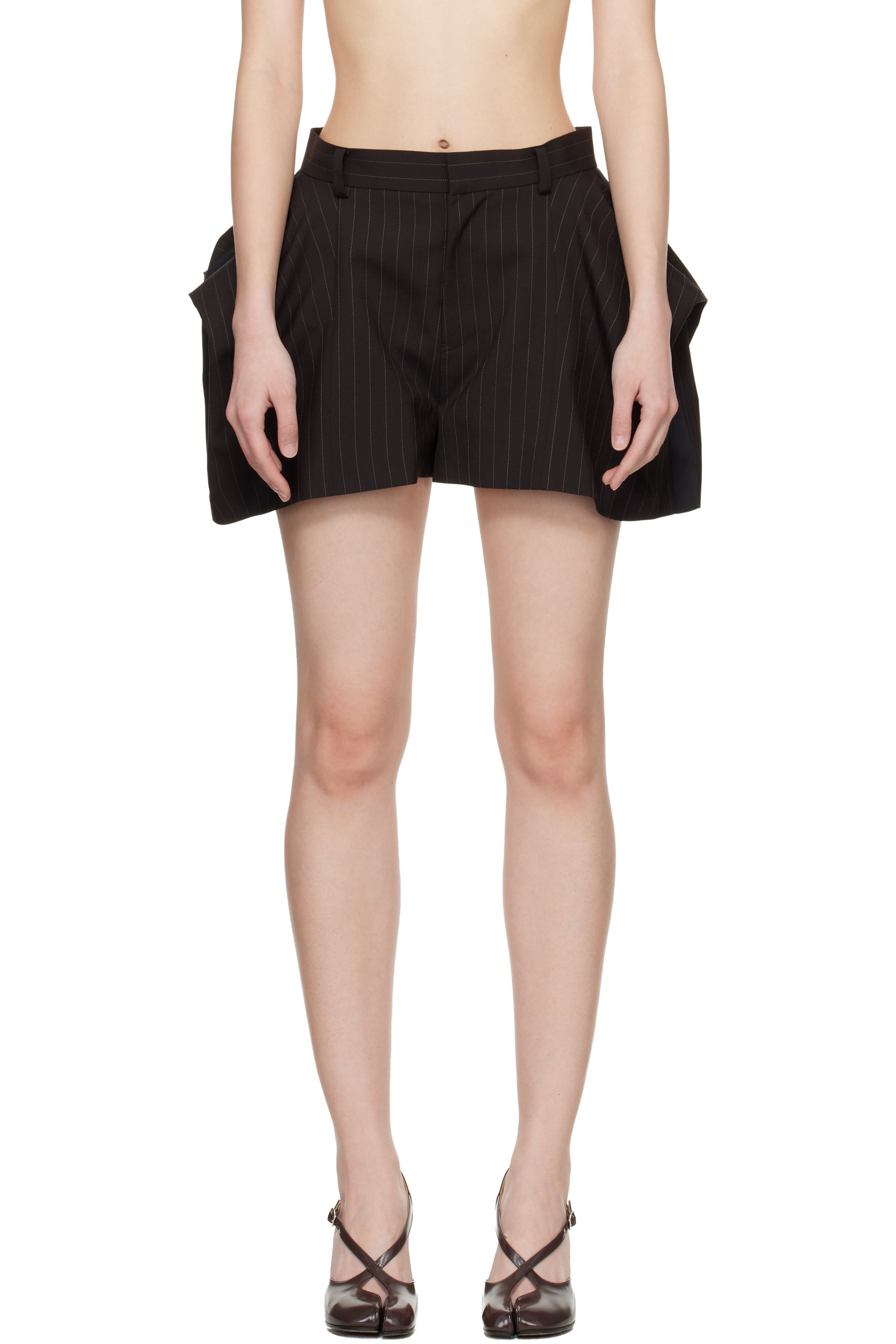 sacai - Short brun à rayures tennis