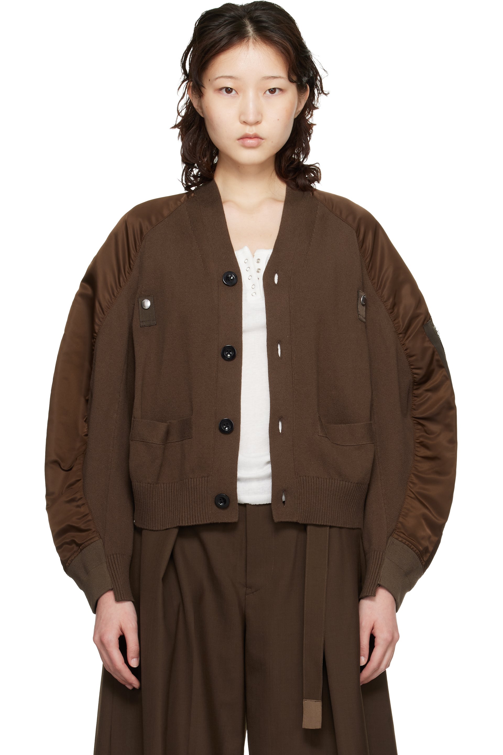Sacai サカイ 19AW ウール×ナイロンニット セーター レディース ブラウン 19-04743 sacai × カーハートWIP】アウター《ダックニットブルゾン》 (sacai