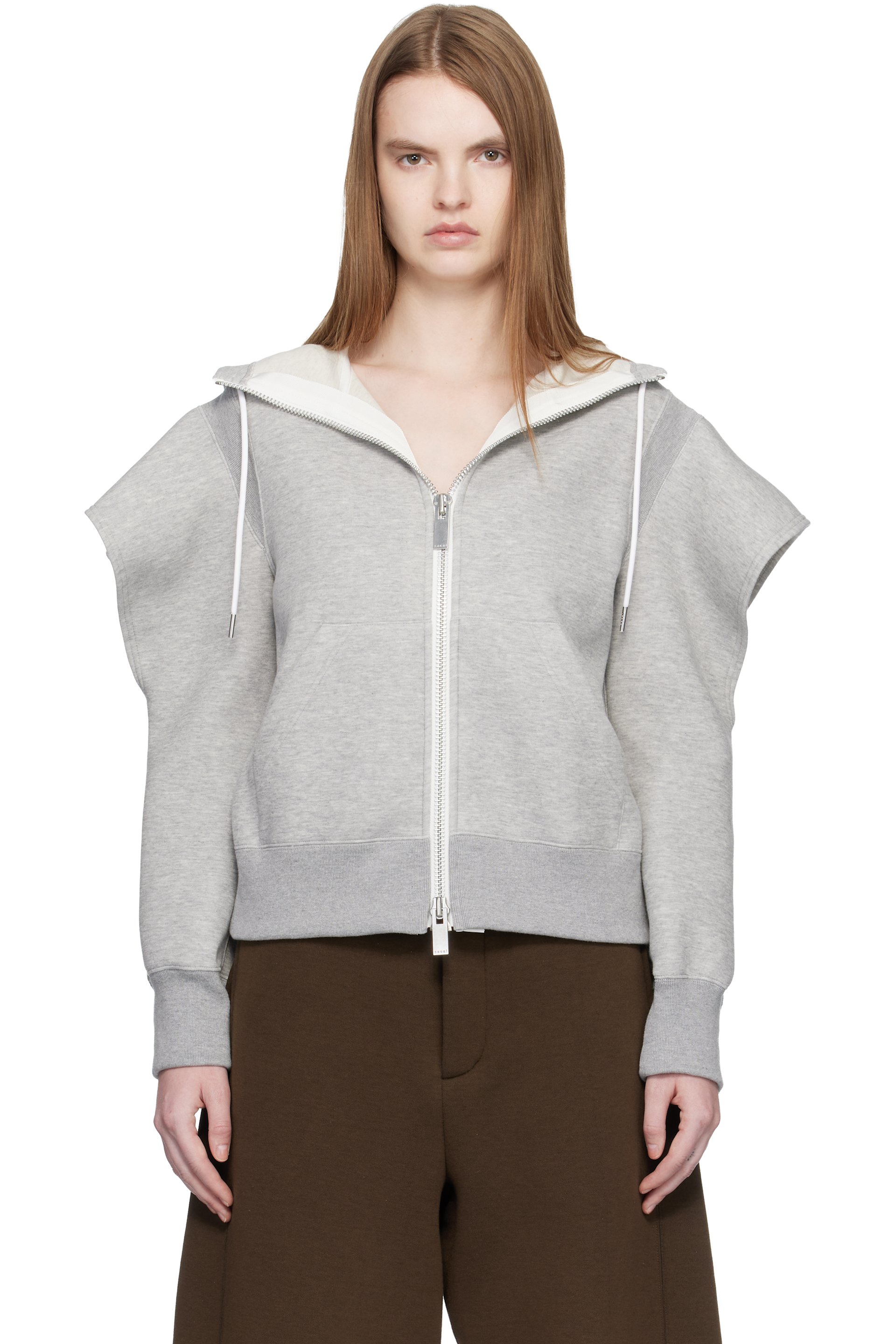 sacai - Pull à capuche gris en jersey