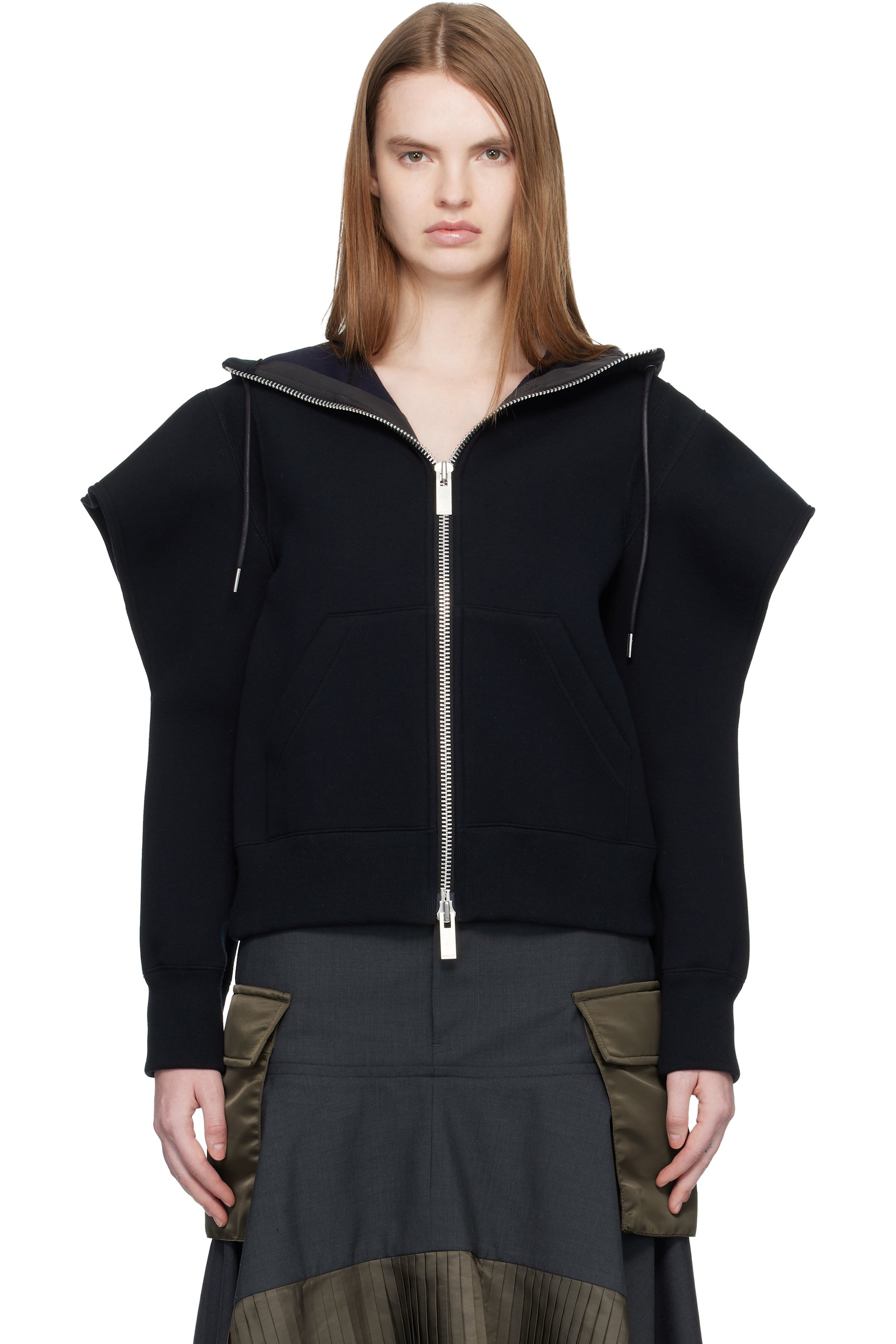 sacai: Black Sponge Sweat Hoodie | SSENSE