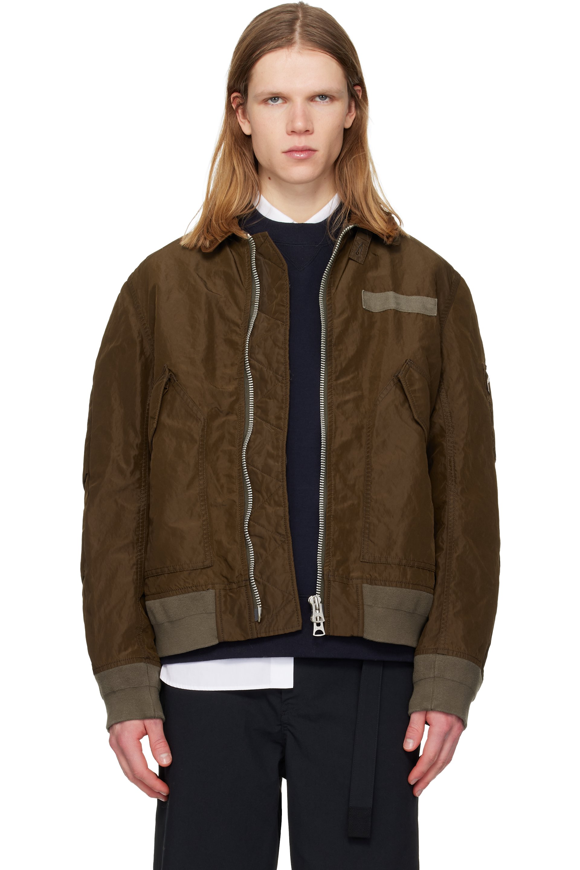 sacai - ブラウン Treated Nylon Twill ボンバージャケット