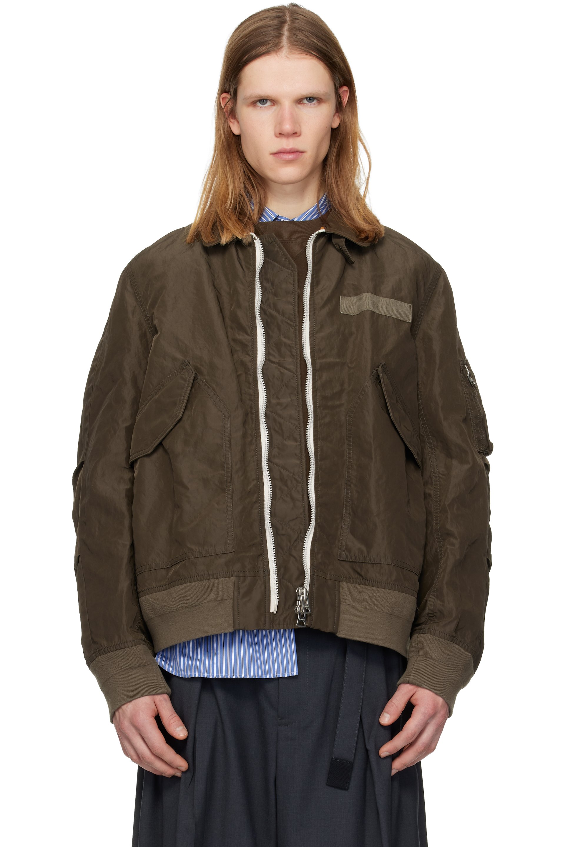 sacai - カーキ Treated Nylon Twill ボンバージャケット