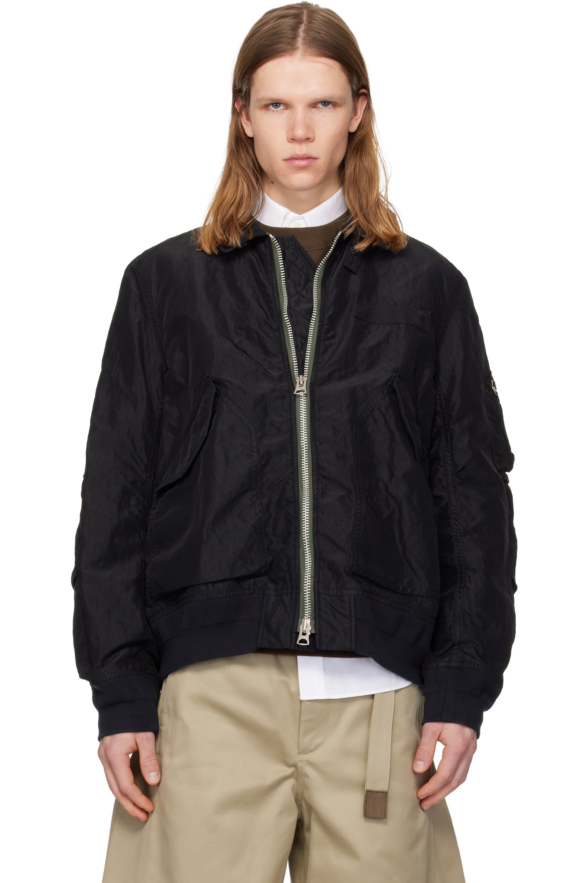 sacai - ブラック Treated Nylon Twill ブルゾン ボンバージャケット