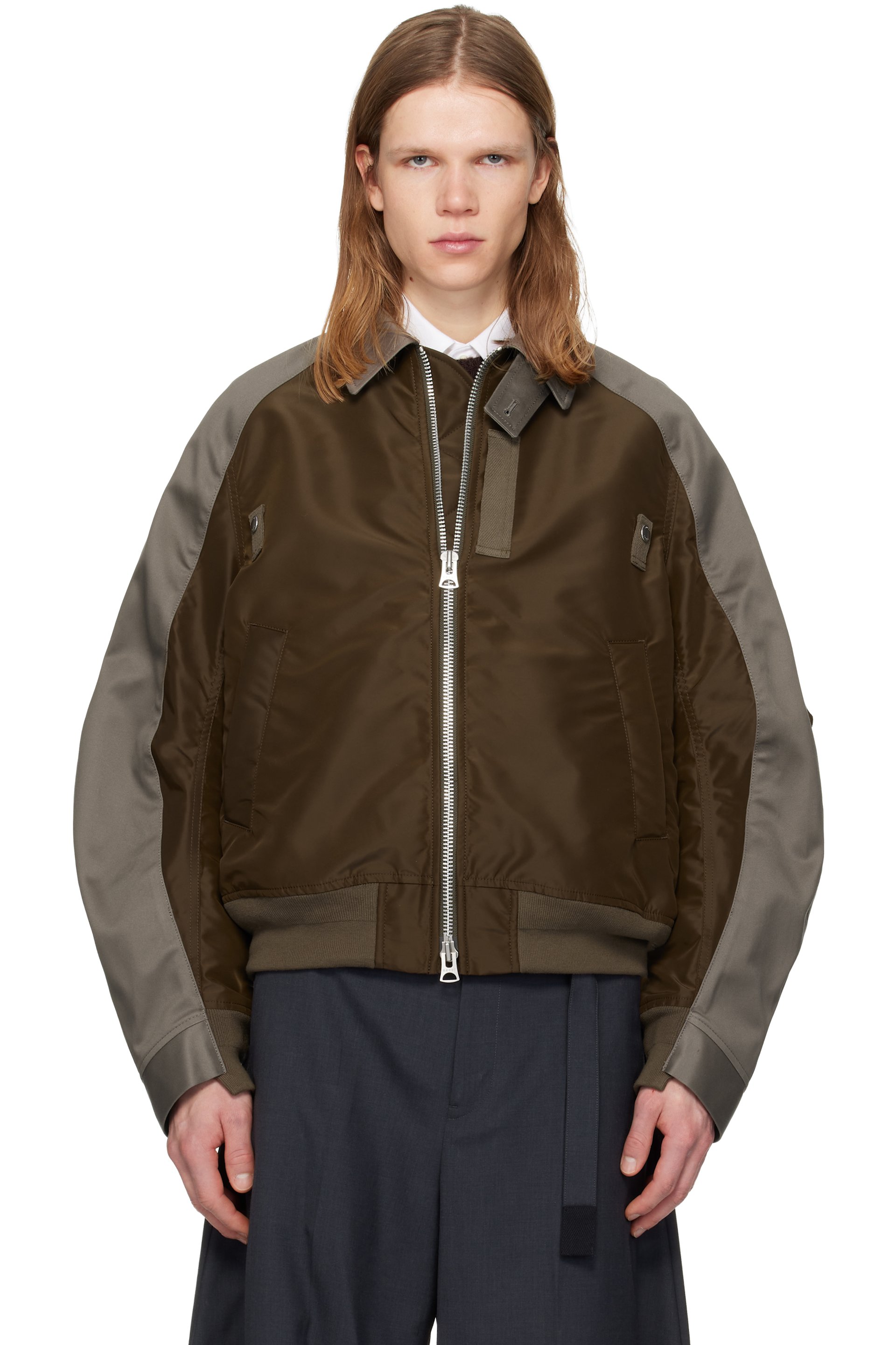 sacai - ブラウン＆グレー Cotton Chino & Nylon Twill ボンバージャケット
