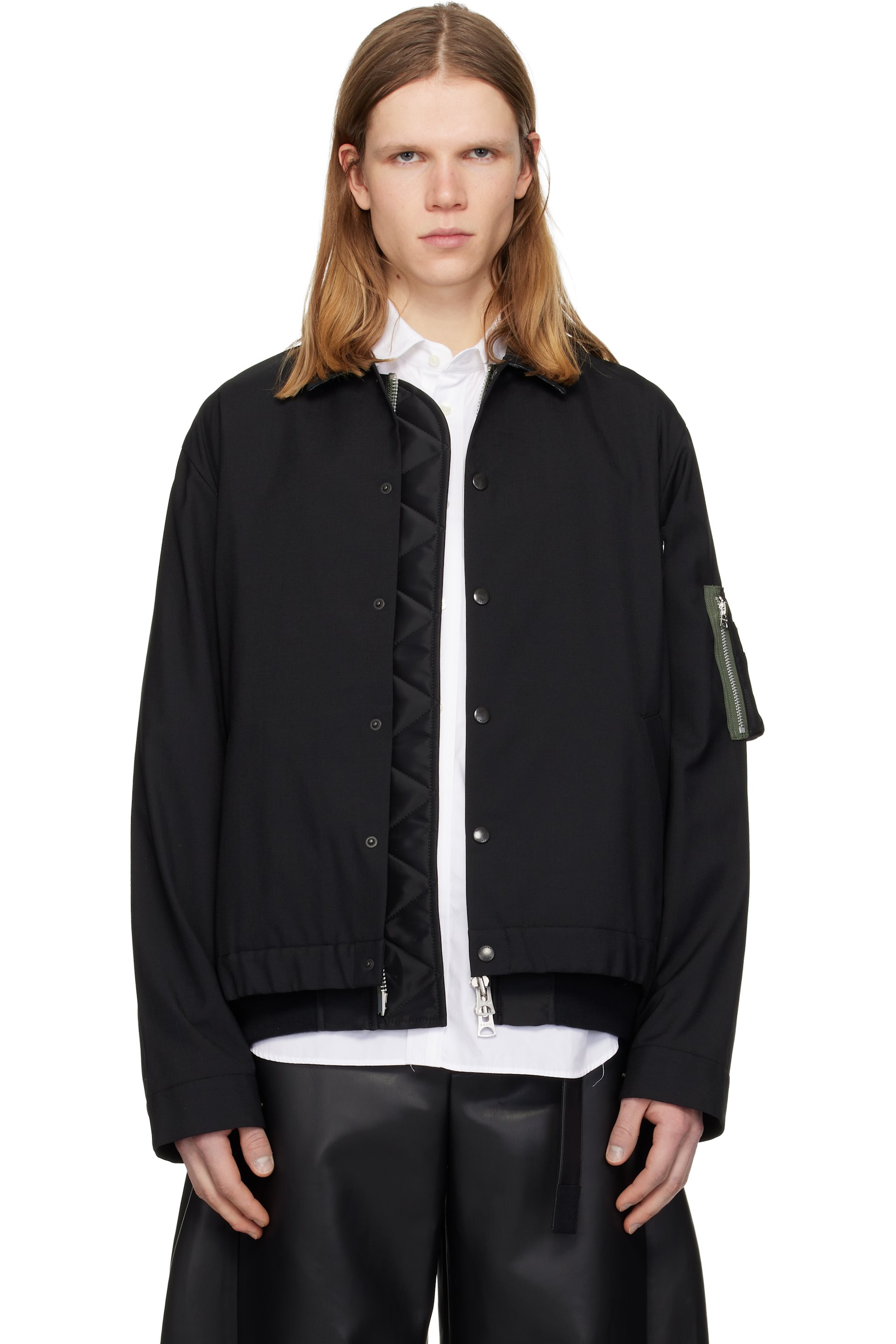 sacai - ブラック Suiting & Nylon Twill ボンバージャケット