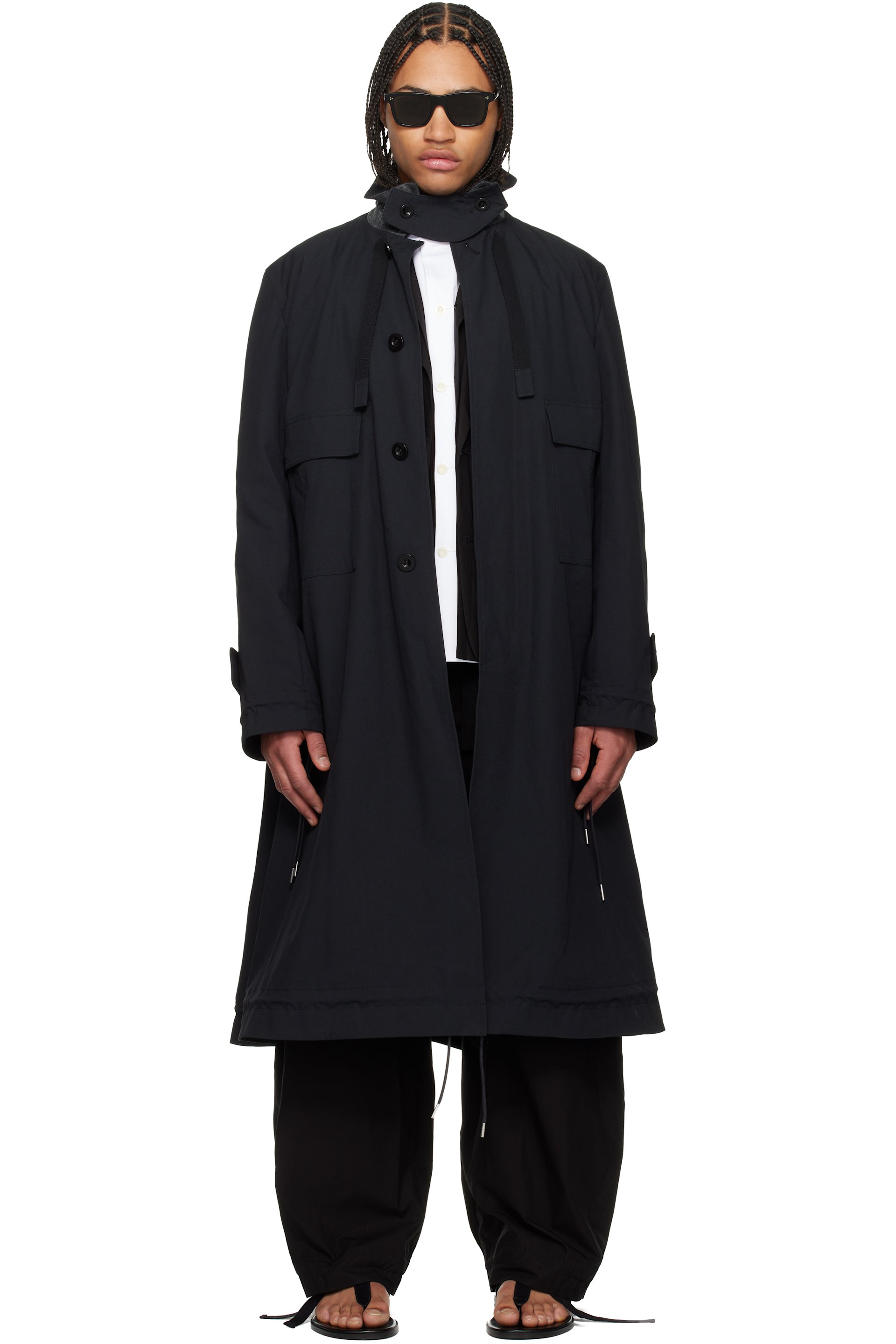 sacai: Black Weathercloth Coat | SSENSE