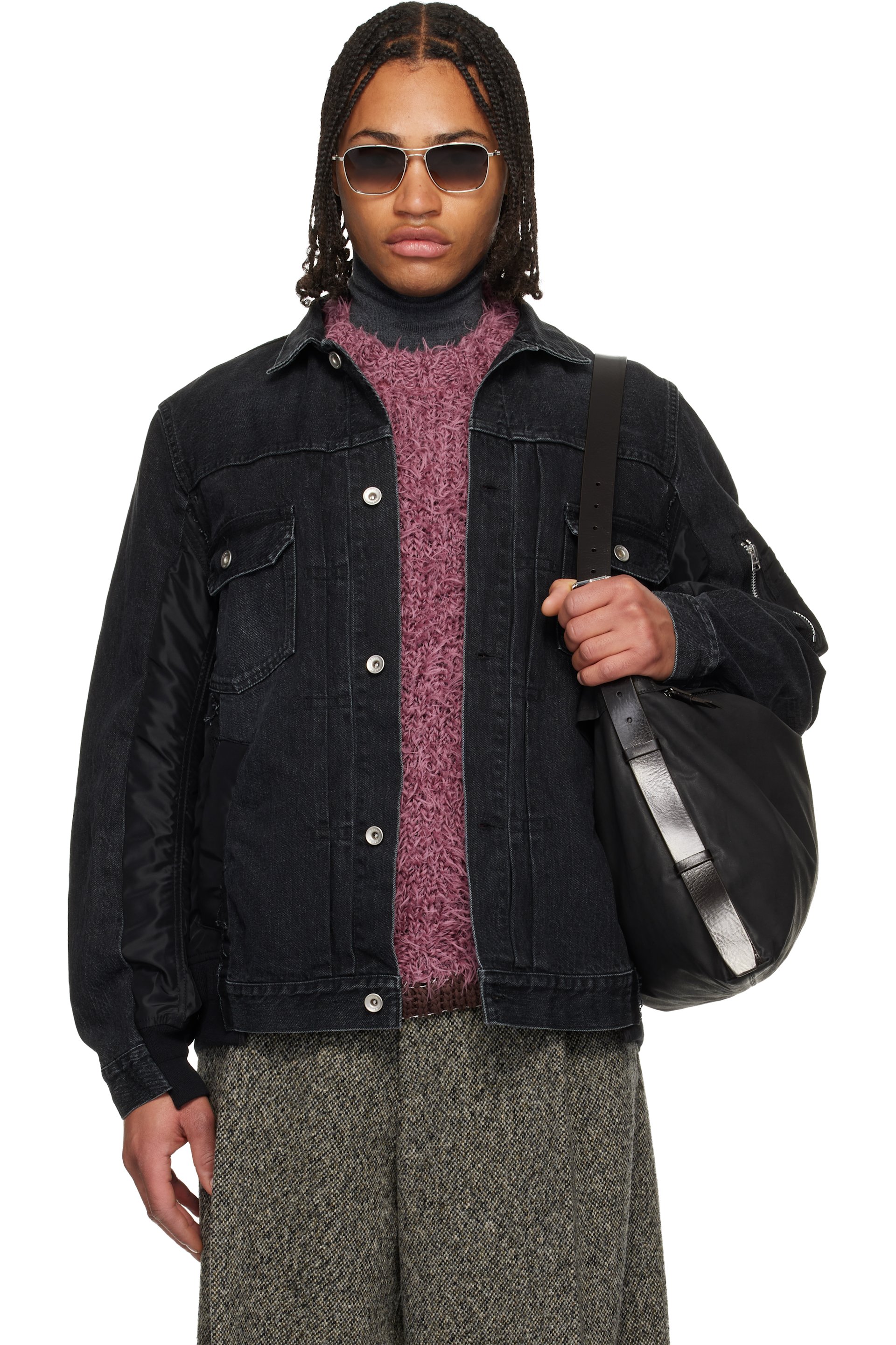 sacai - Black Nylon Twill & Denim Jacket