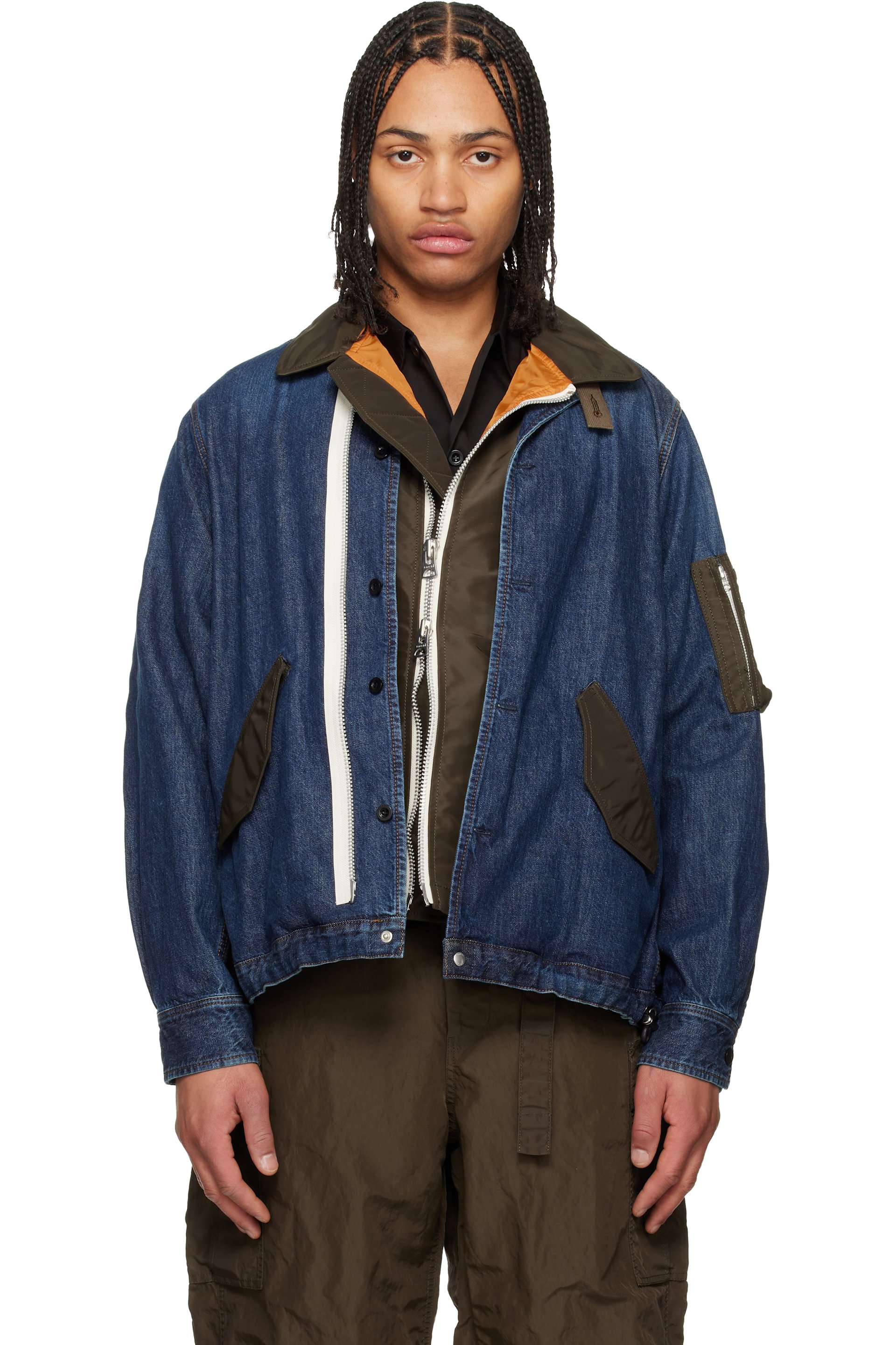 奥*雄様 sacai nylon denim jacket ツイルブルゾン sacai: Blue Denim x Nylon Twill Blouson Denim Jacket | SSENSE
