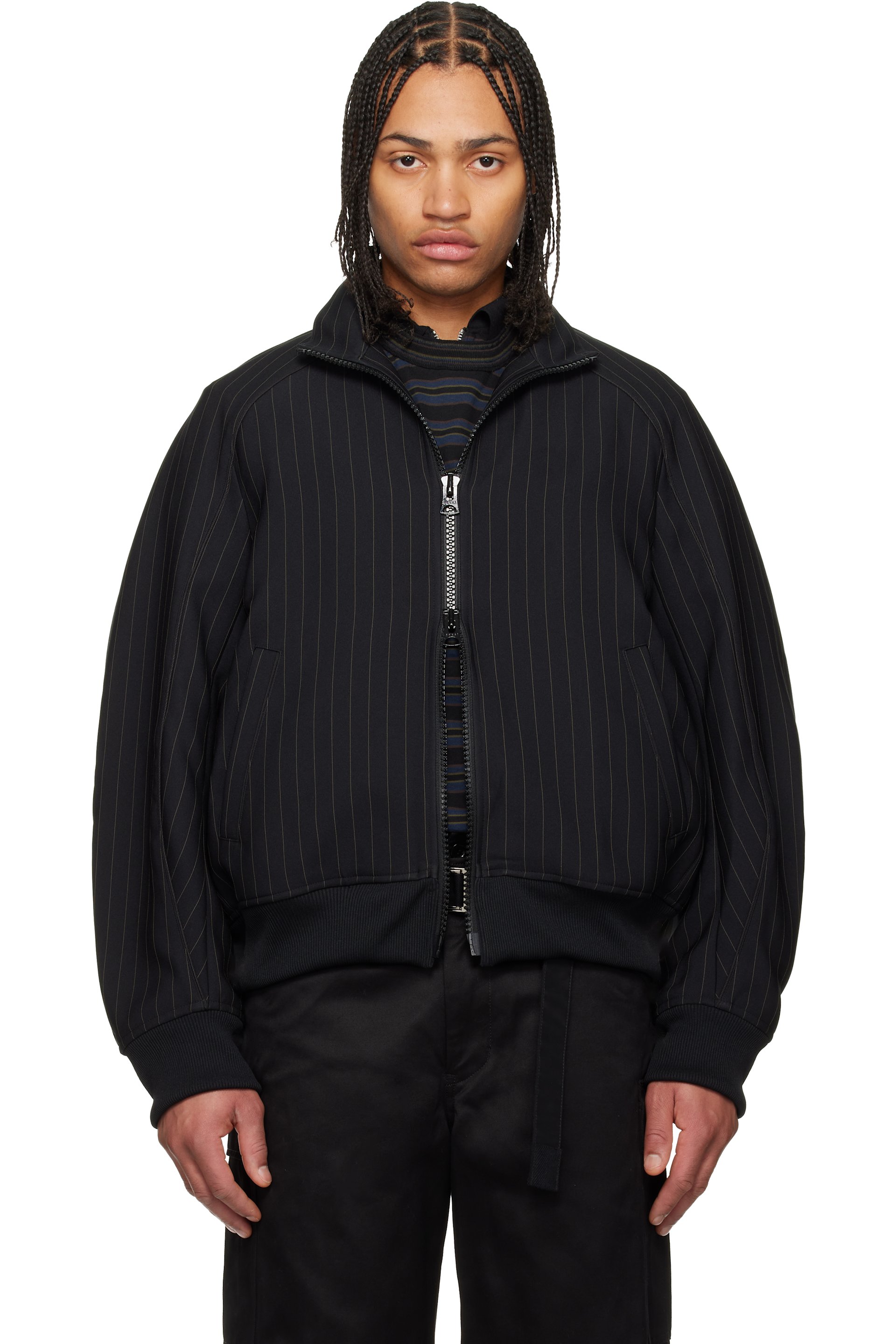 sacai: Black Matelasse Twill Jacket | SSENSE