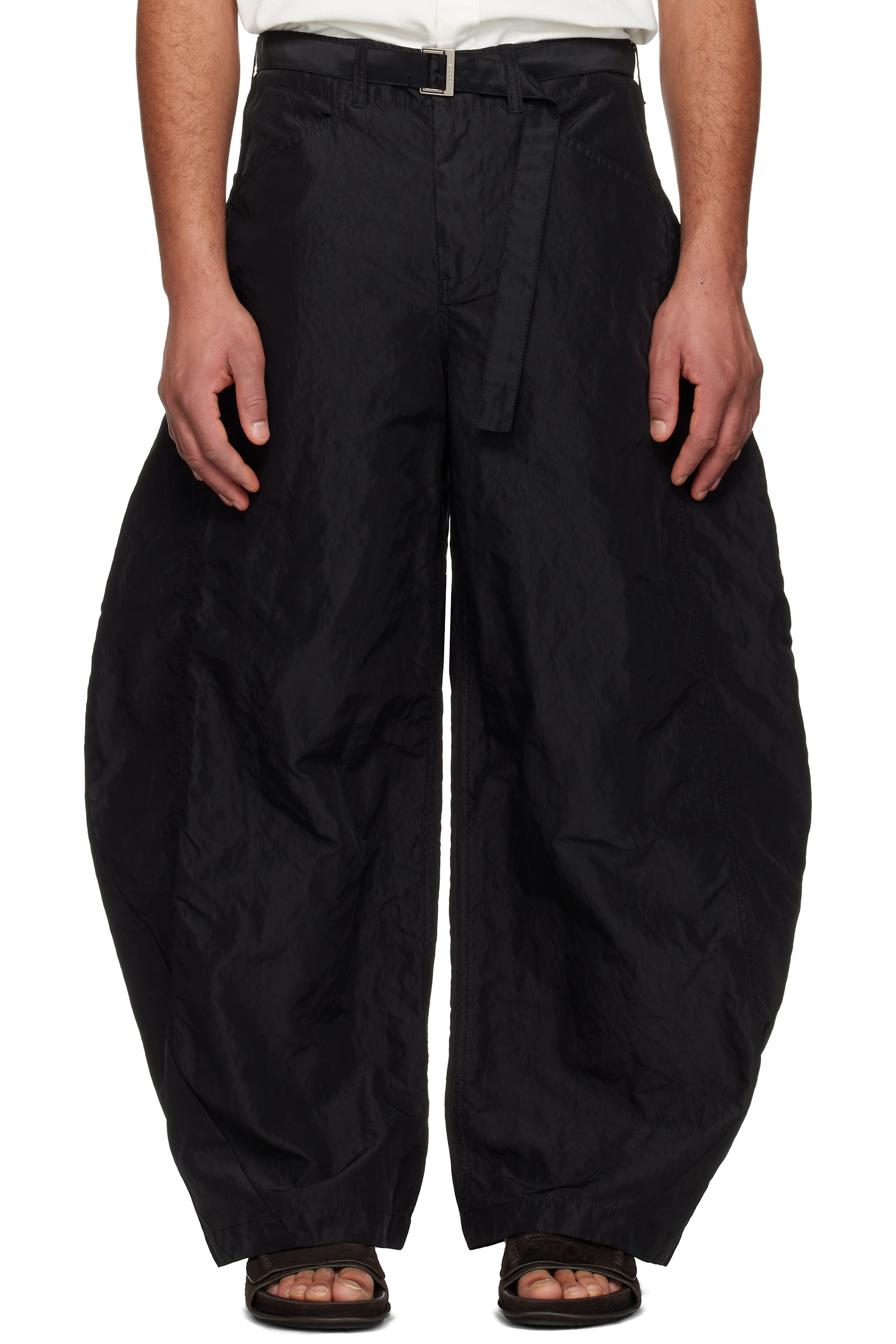 sacai - Black Treated Nylon Twill Trousers