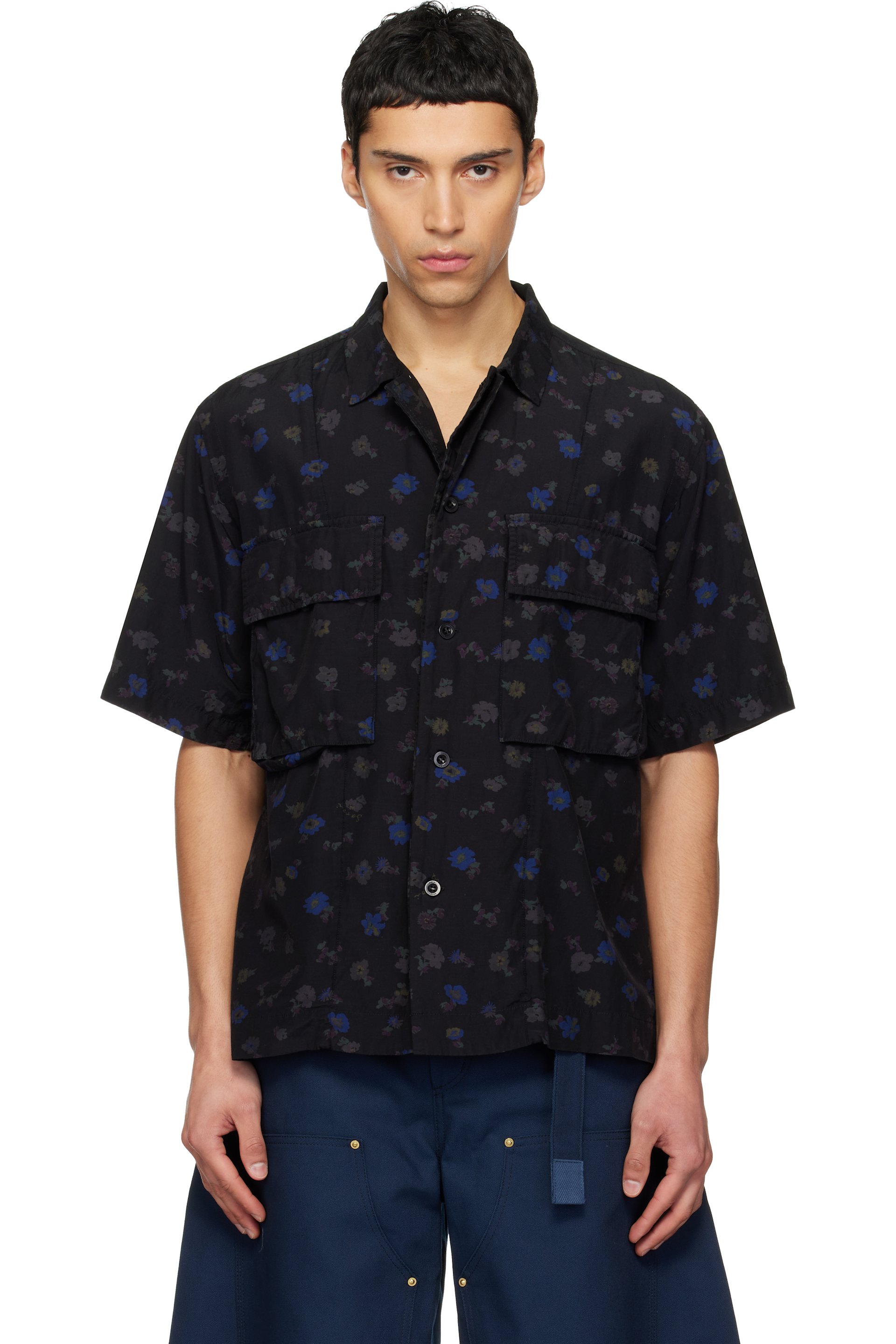 sacai - Black Overdyed Floral Print Shirt