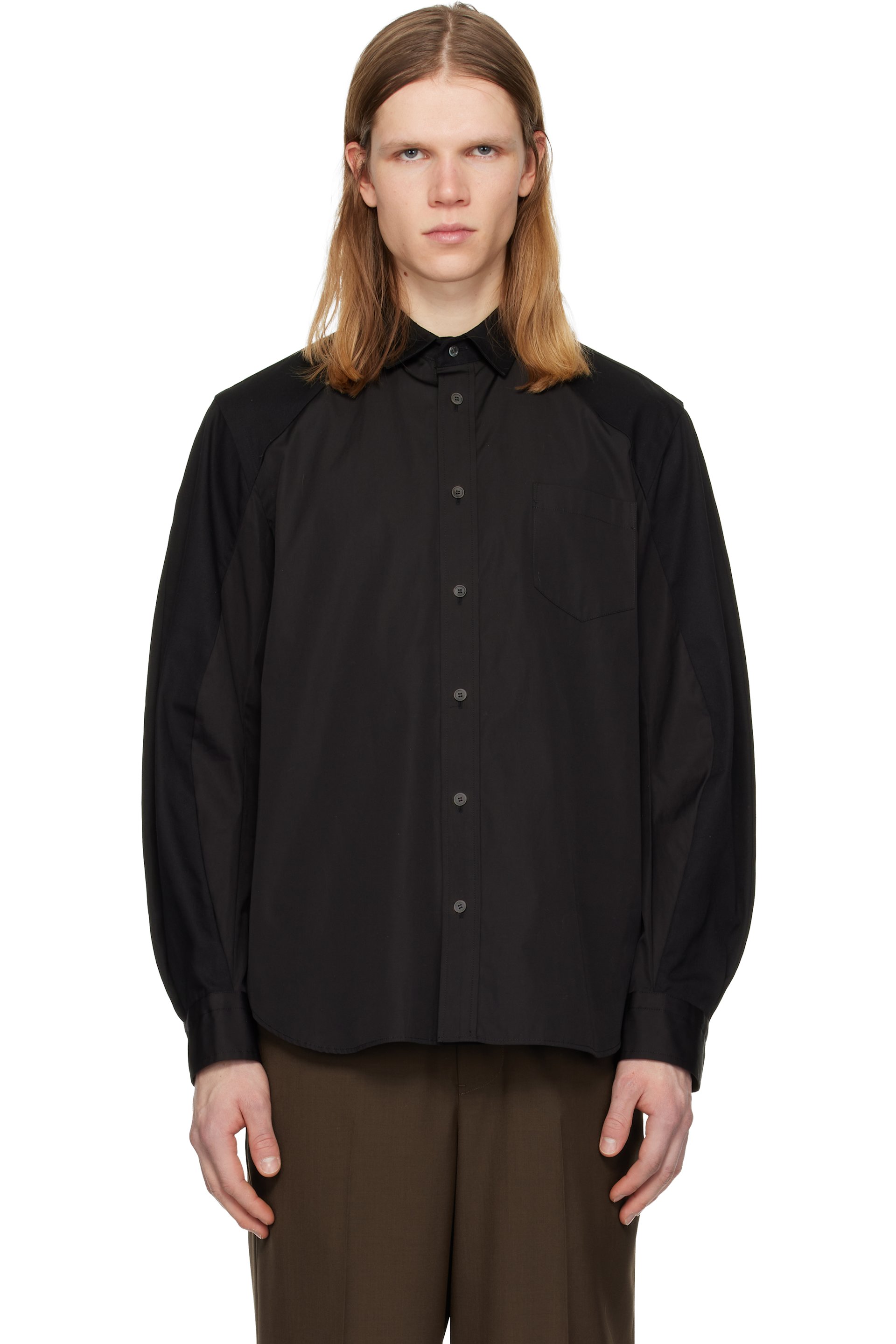 sacai Cotton Poplin Shirt ドッキングシャツ黒 【美品】 sacai: Black Poplin Shirt | SSENSE
