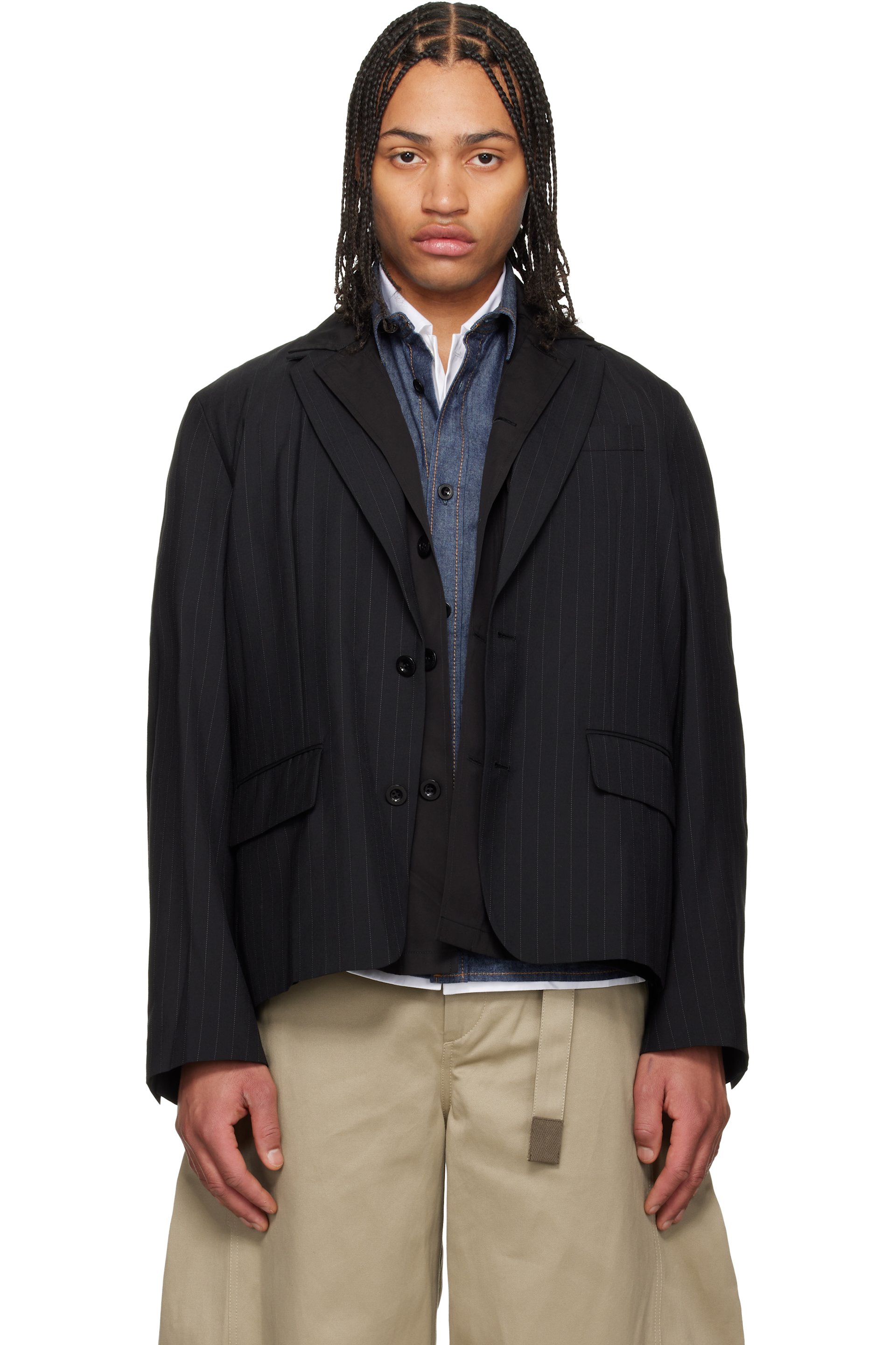 sacai - Black Chalk Stripe Blazer