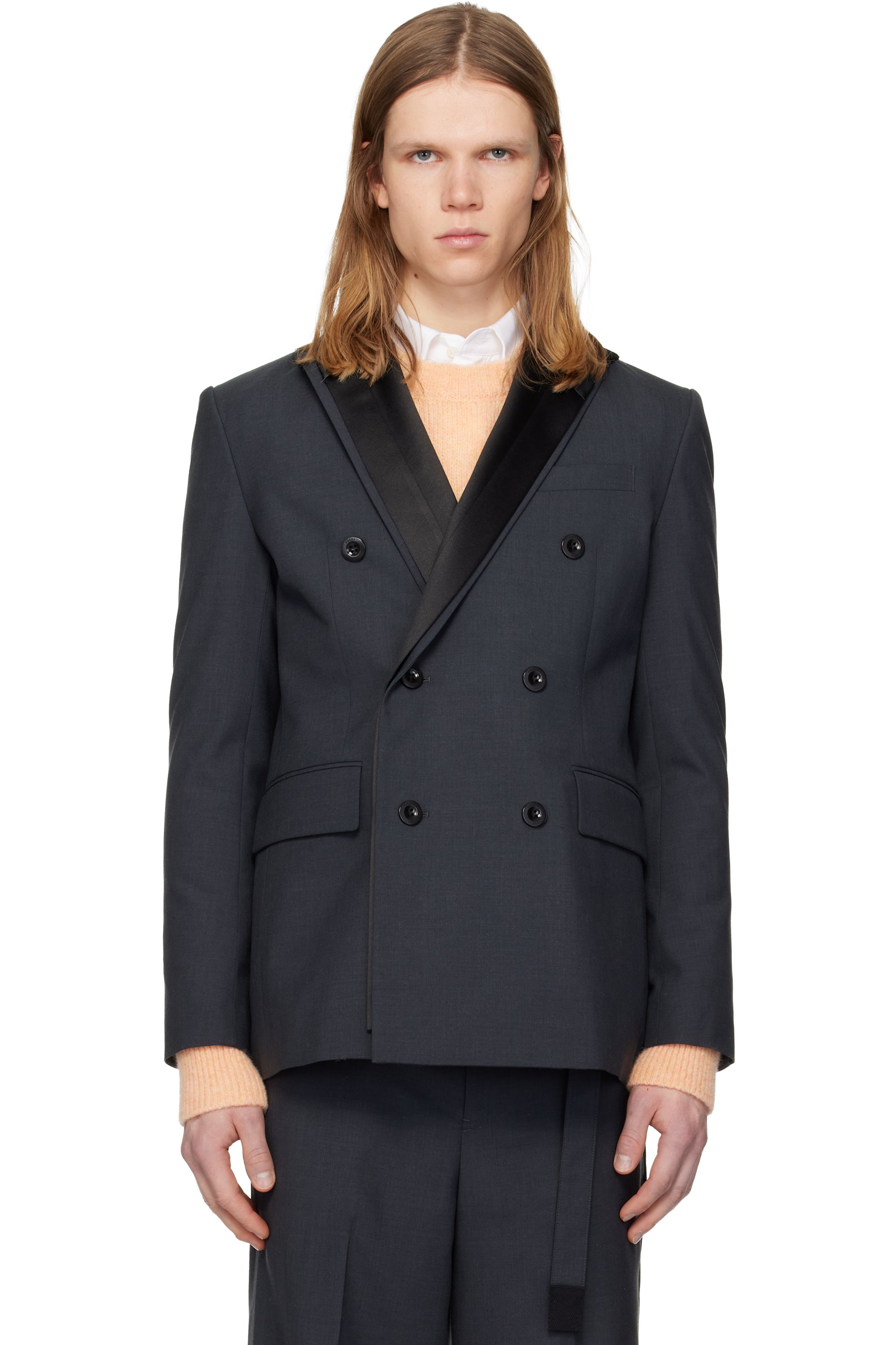 sacai - Veston gris en tissu de costume
