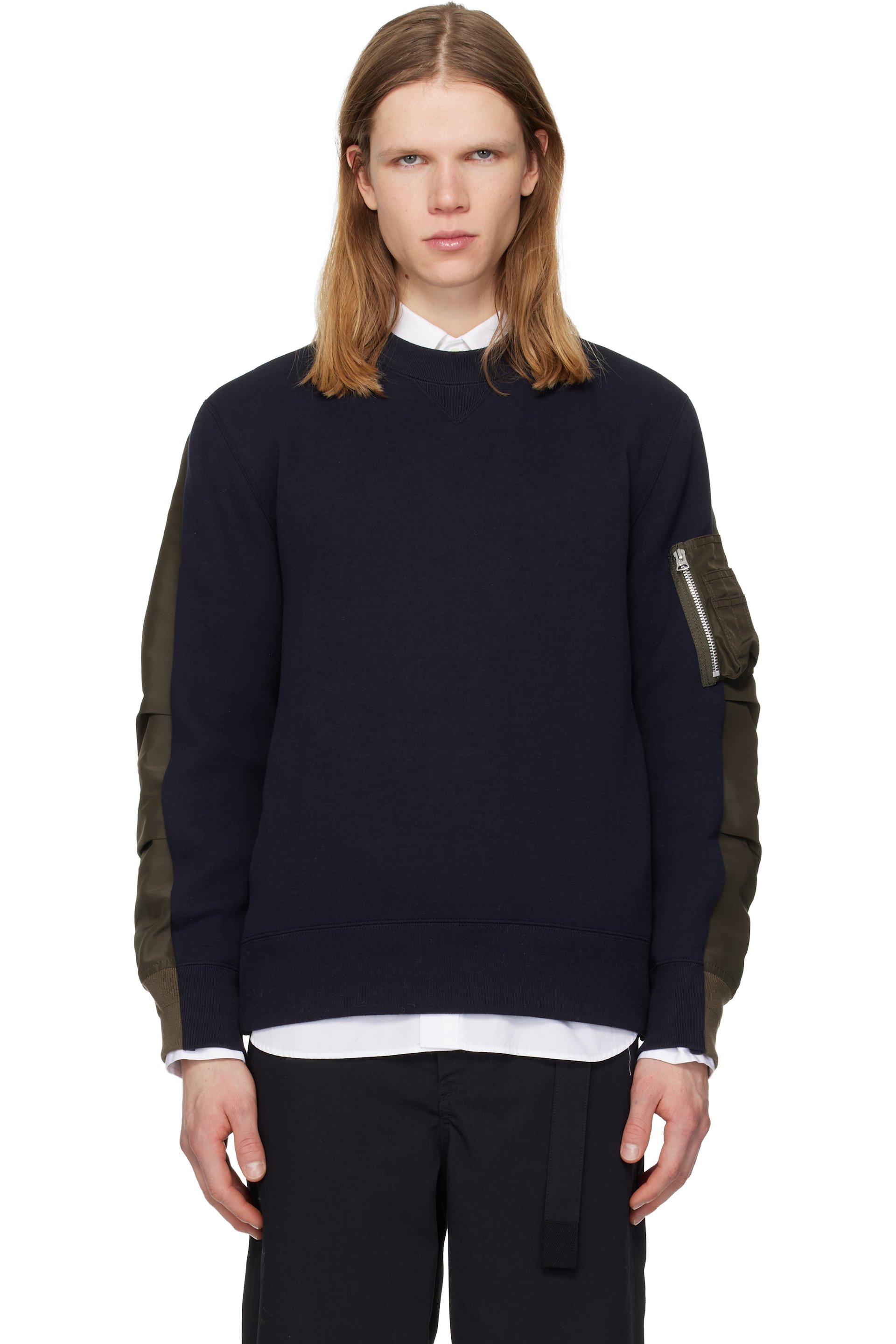 sacai - Navy & Khaki Sponge Pullover Sweatshirt