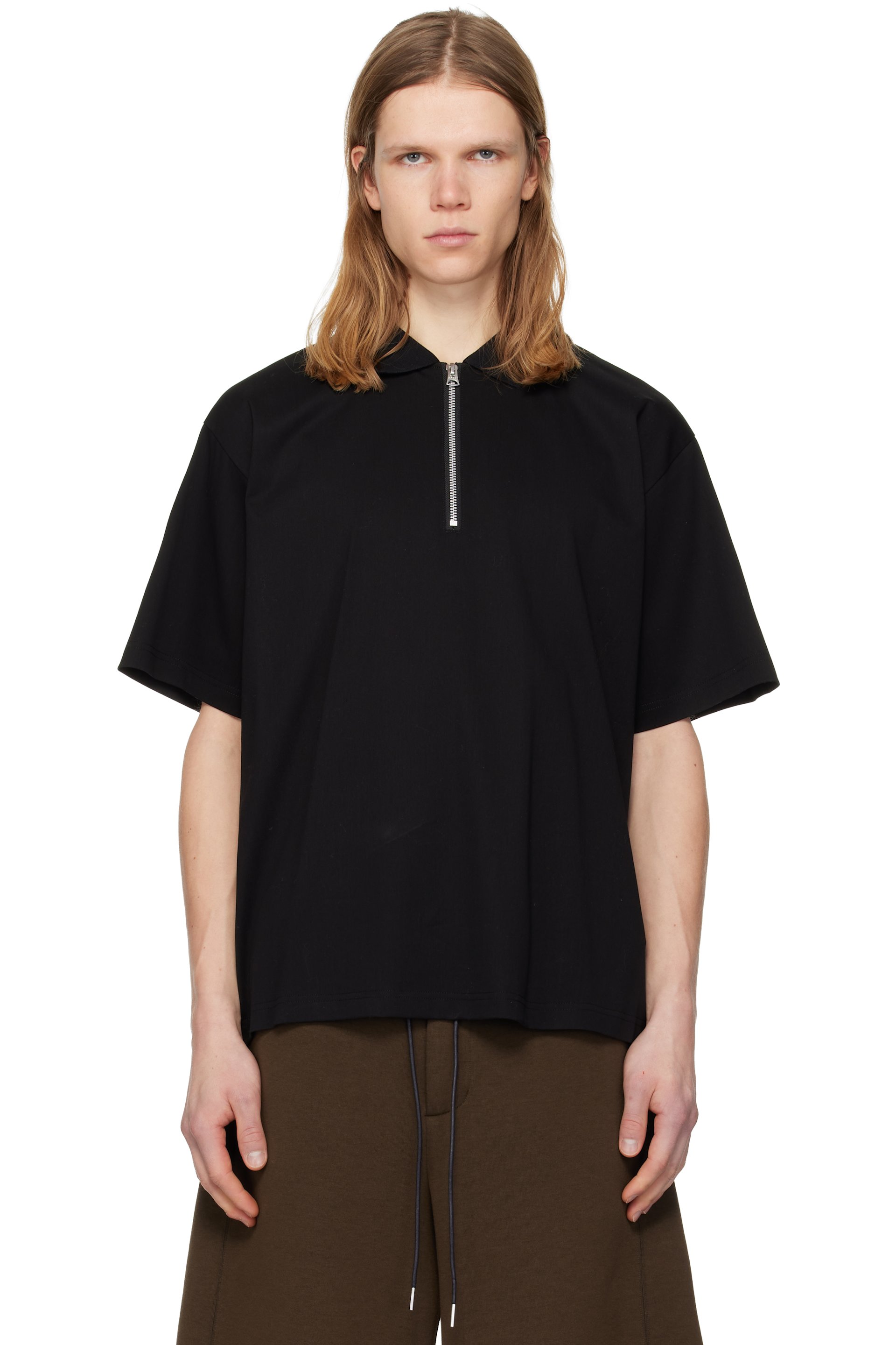 sacai - Black Cotton Jersey Polo