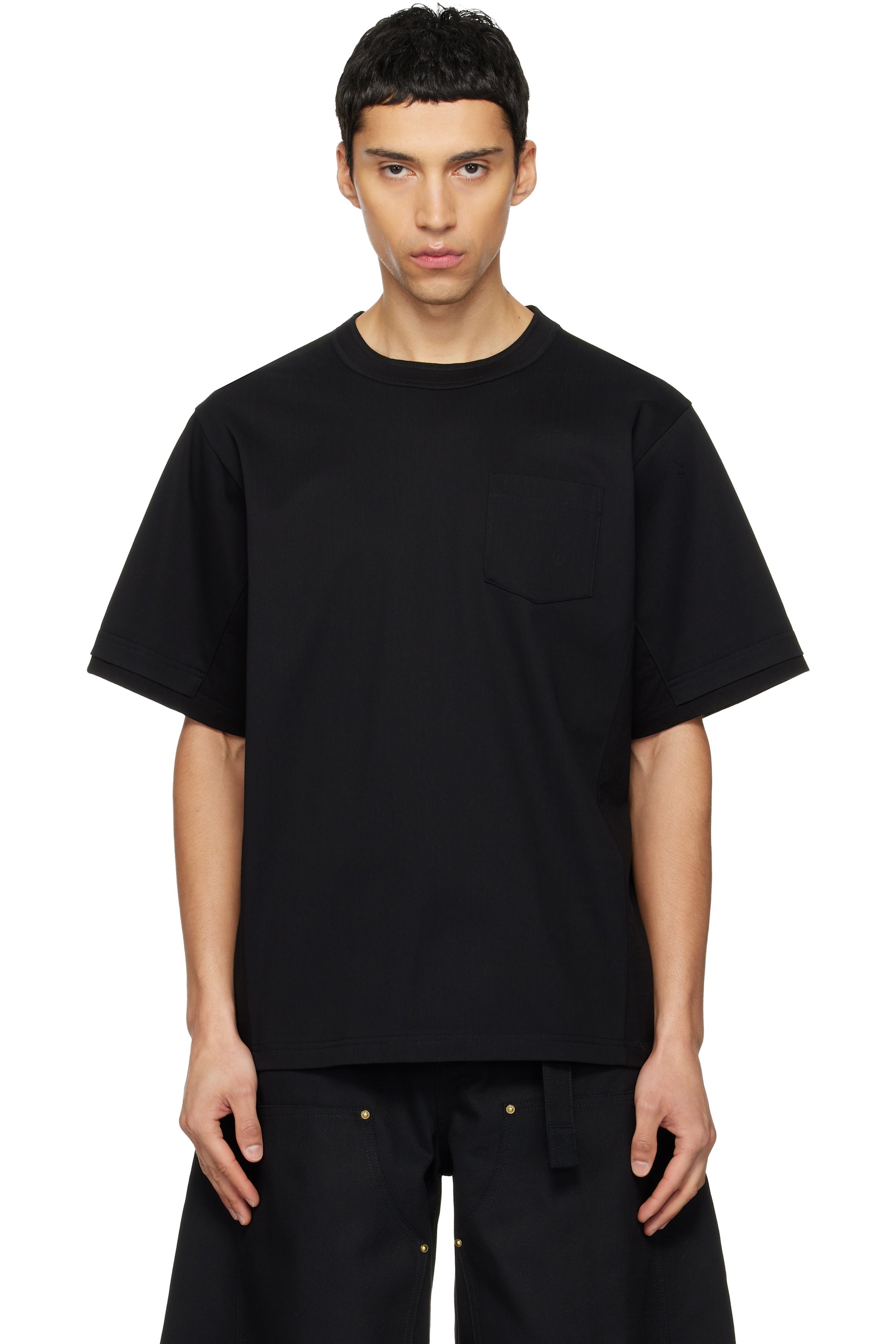 sacai: Black Cotton Jersey T-shirt | SSENSE