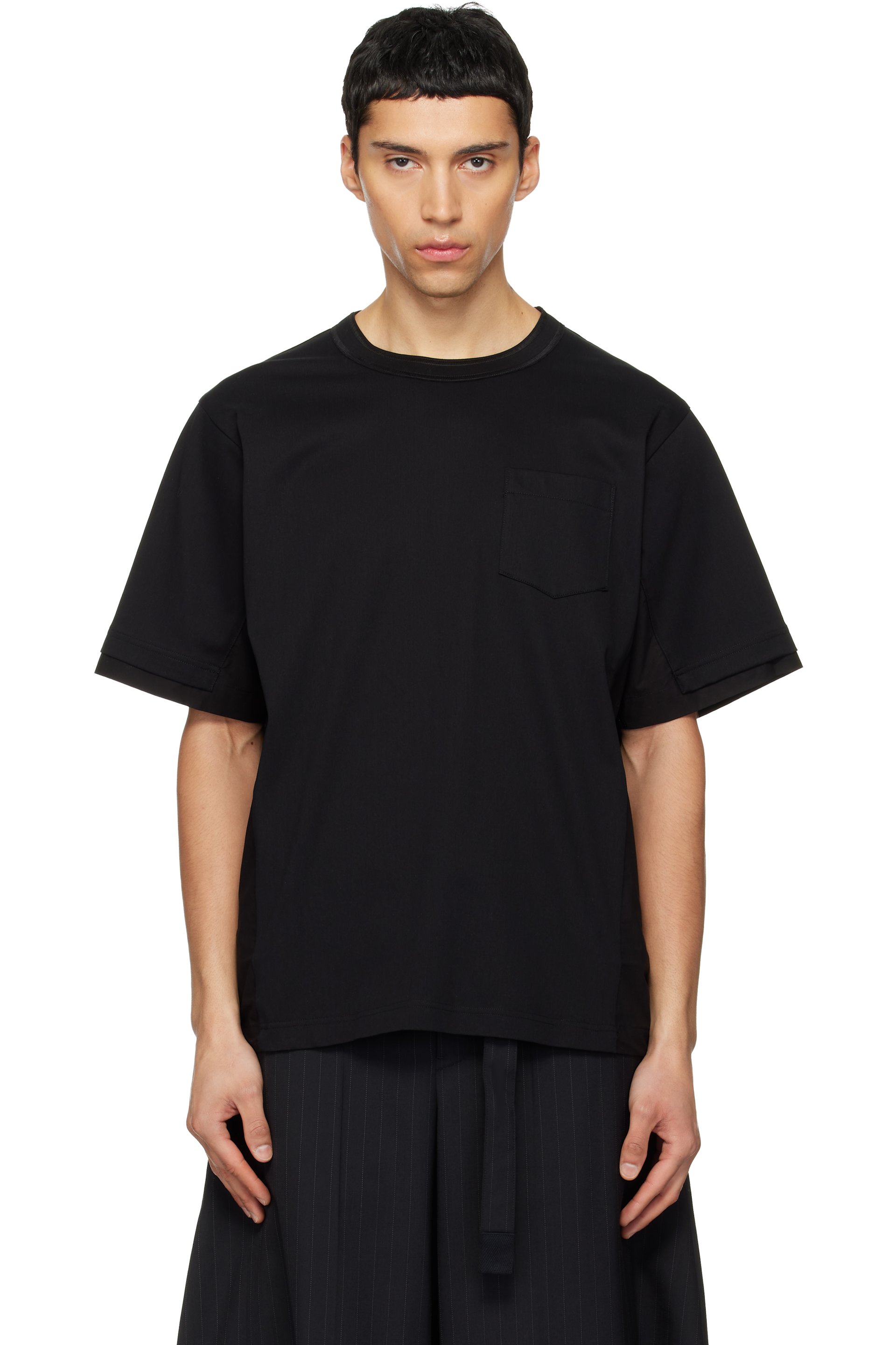 sacai - Black Cotton Typewriter & Cotton Jersey T-shirt