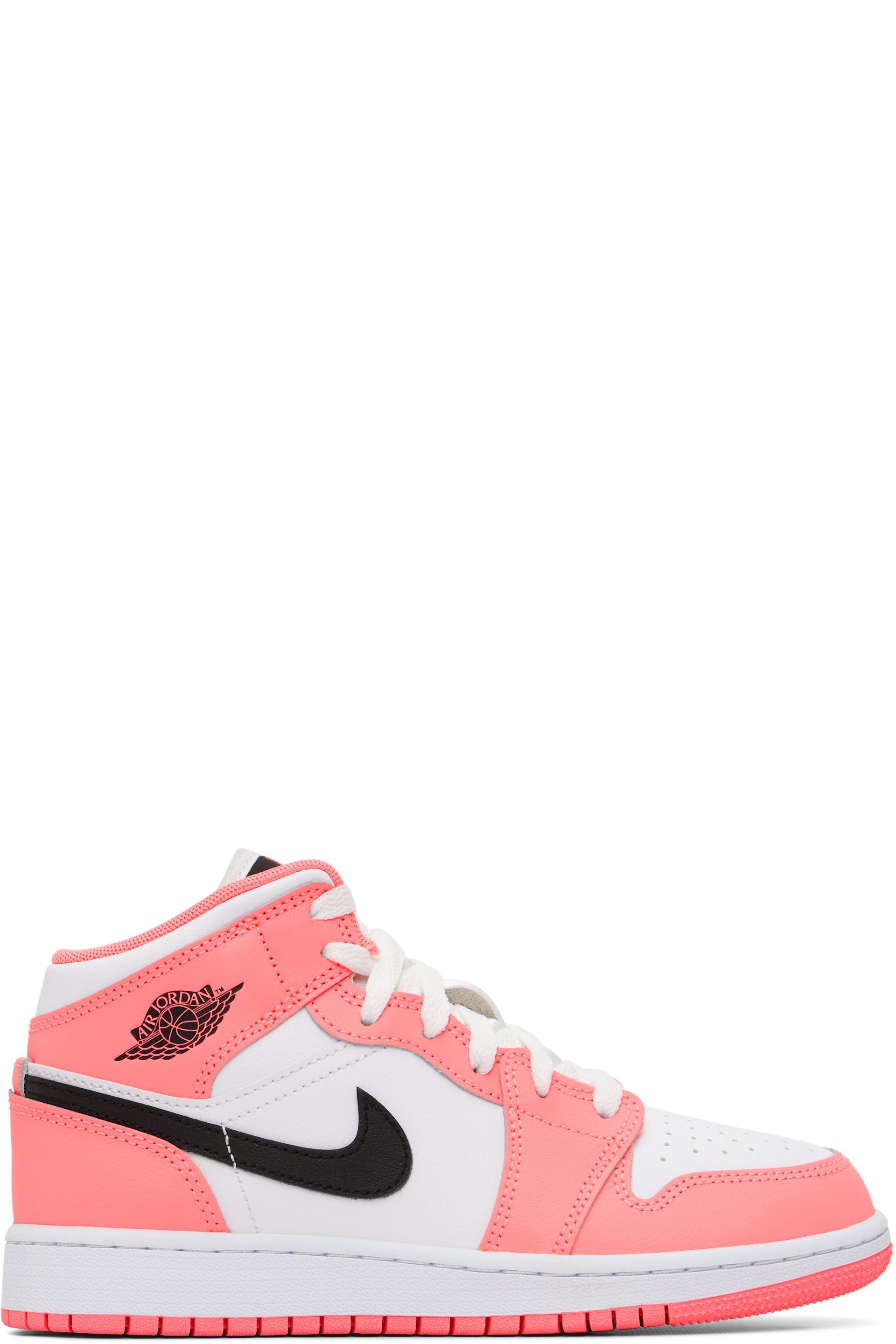 Nike Jordan - Big Kids Pink & White Air Jordan 1 Mid Sneakers