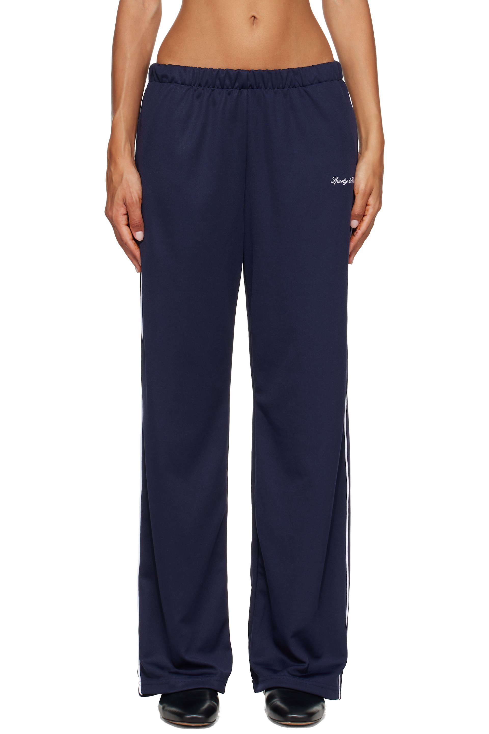 Sporty & Rich - Navy Signature Logo Retro Track Pants