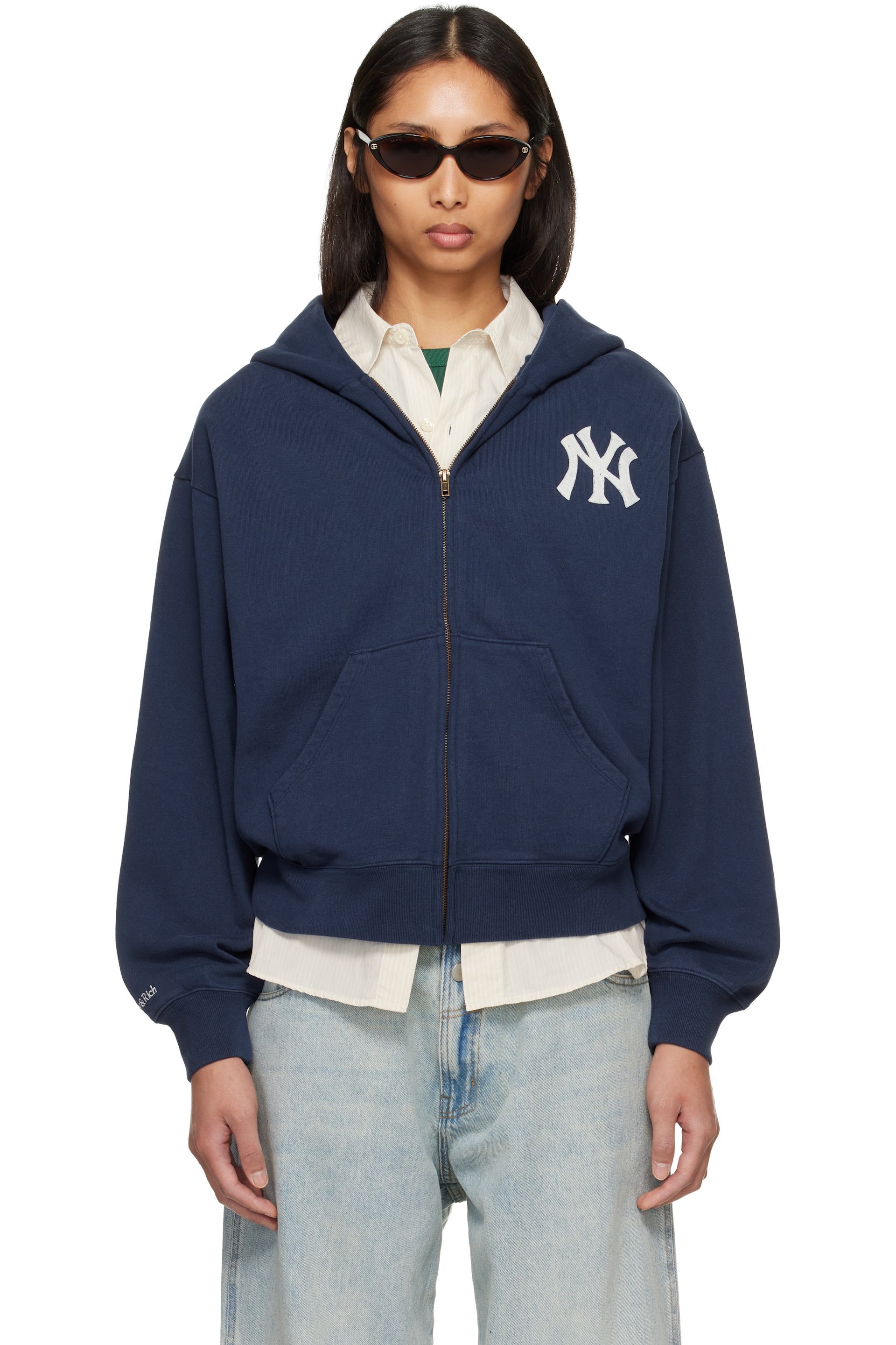 Sporty & Rich - Pull à capuche bleu marine - Yankees