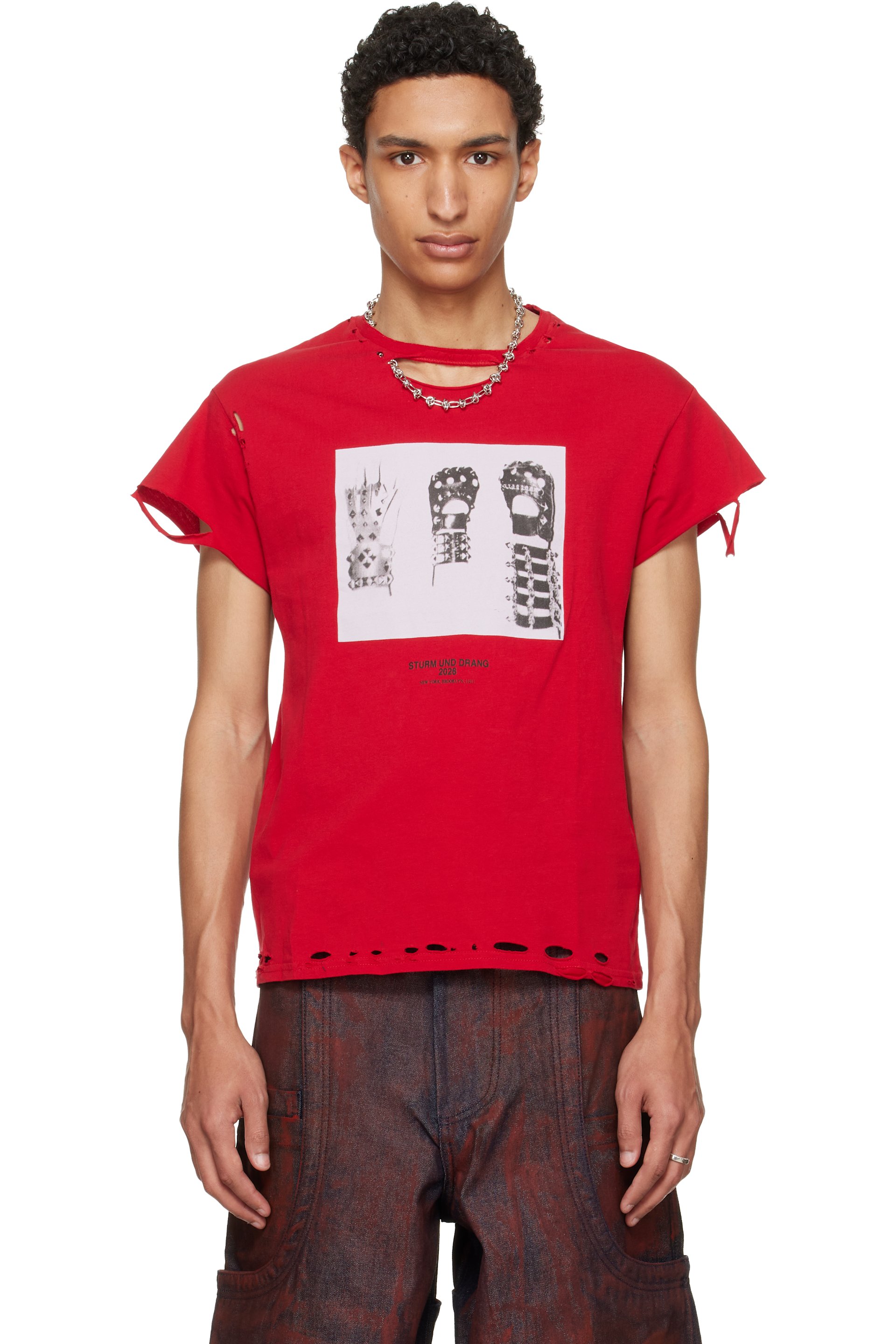 HYACYN - Red EET Distressed Gloves T-shirt