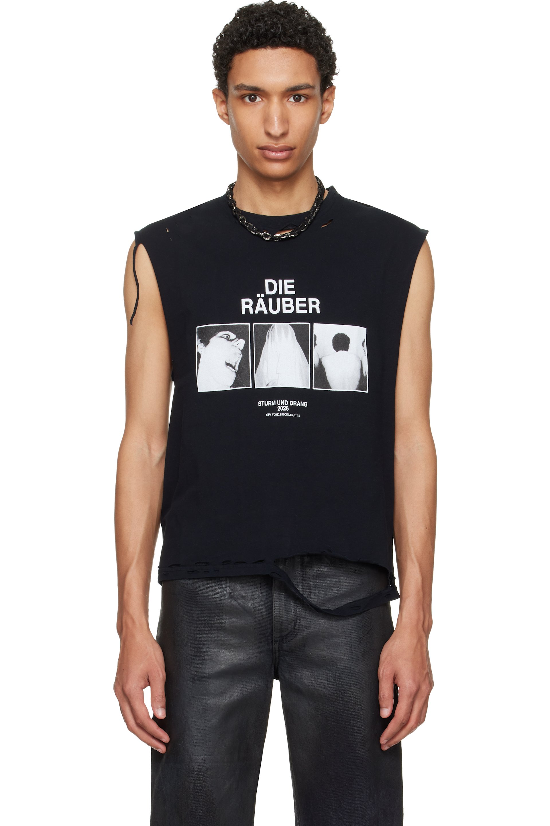 HYACYN - Black EET 'Die Raeuber' Cotton Distressed Tank Top
