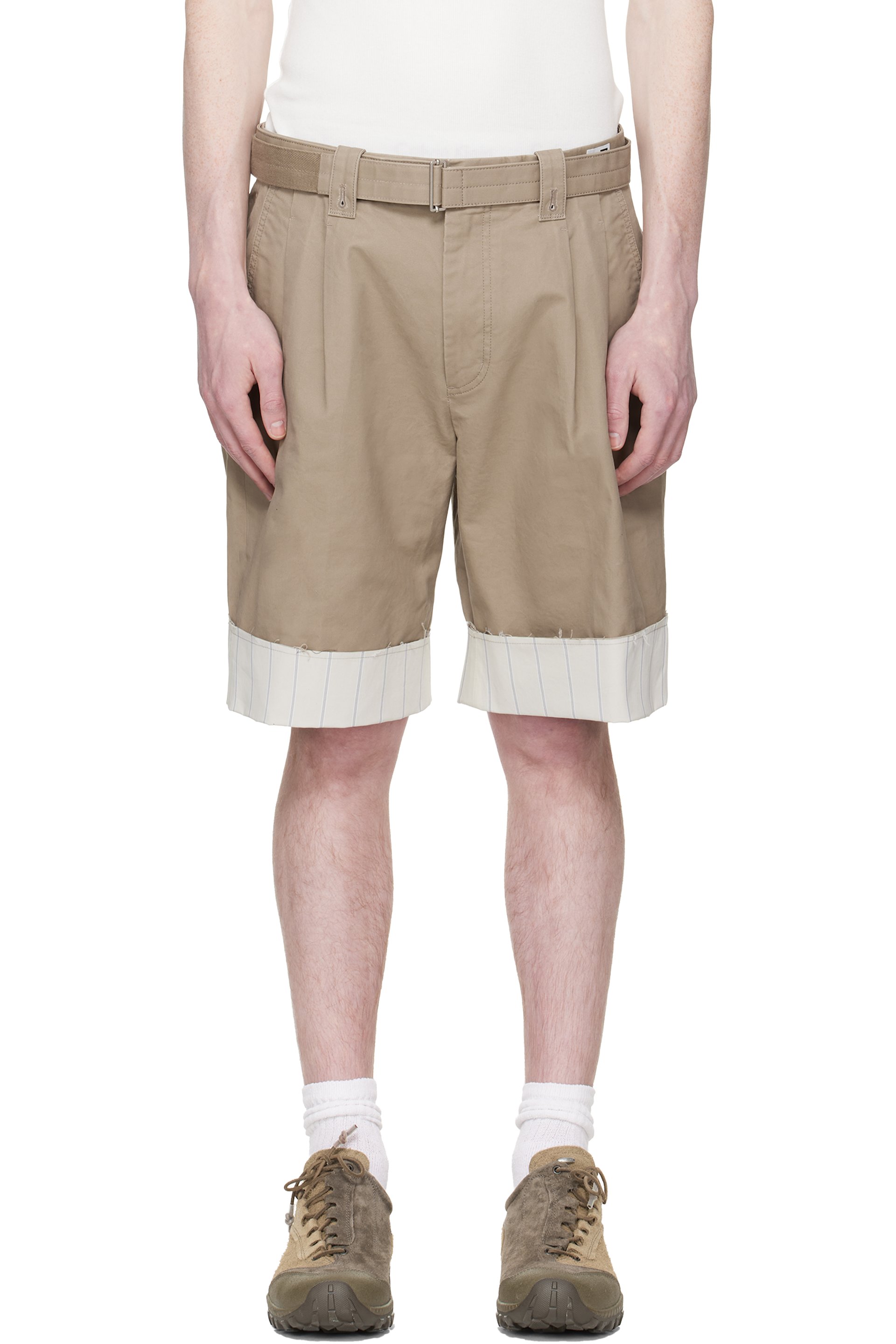 RE;CODE - Beige Stripe Detailed Shorts
