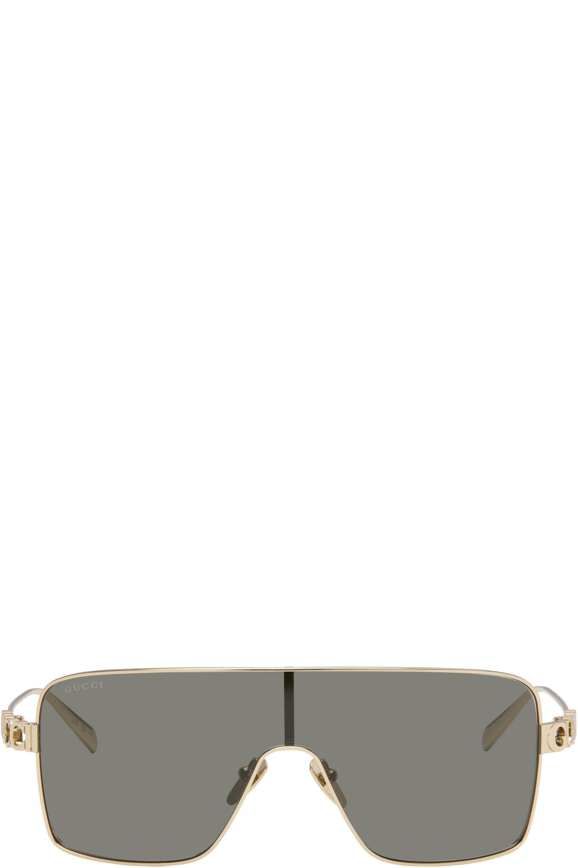 Gucci: Gold 'Gucci Block' Bending Mask Sunglasses | SSENSE