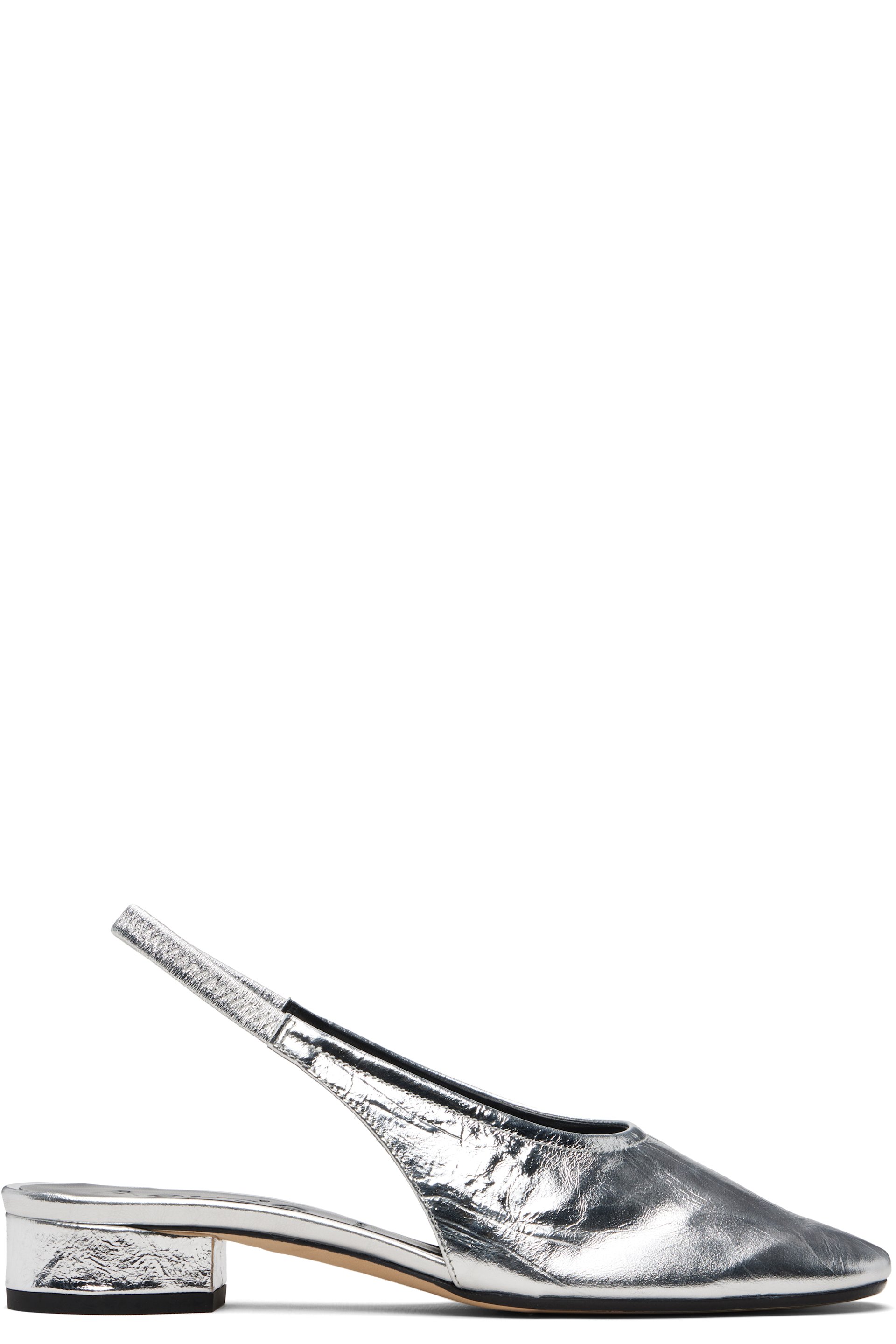 Aeyde - Silver Dua Laminated Leather Slingback Heels
