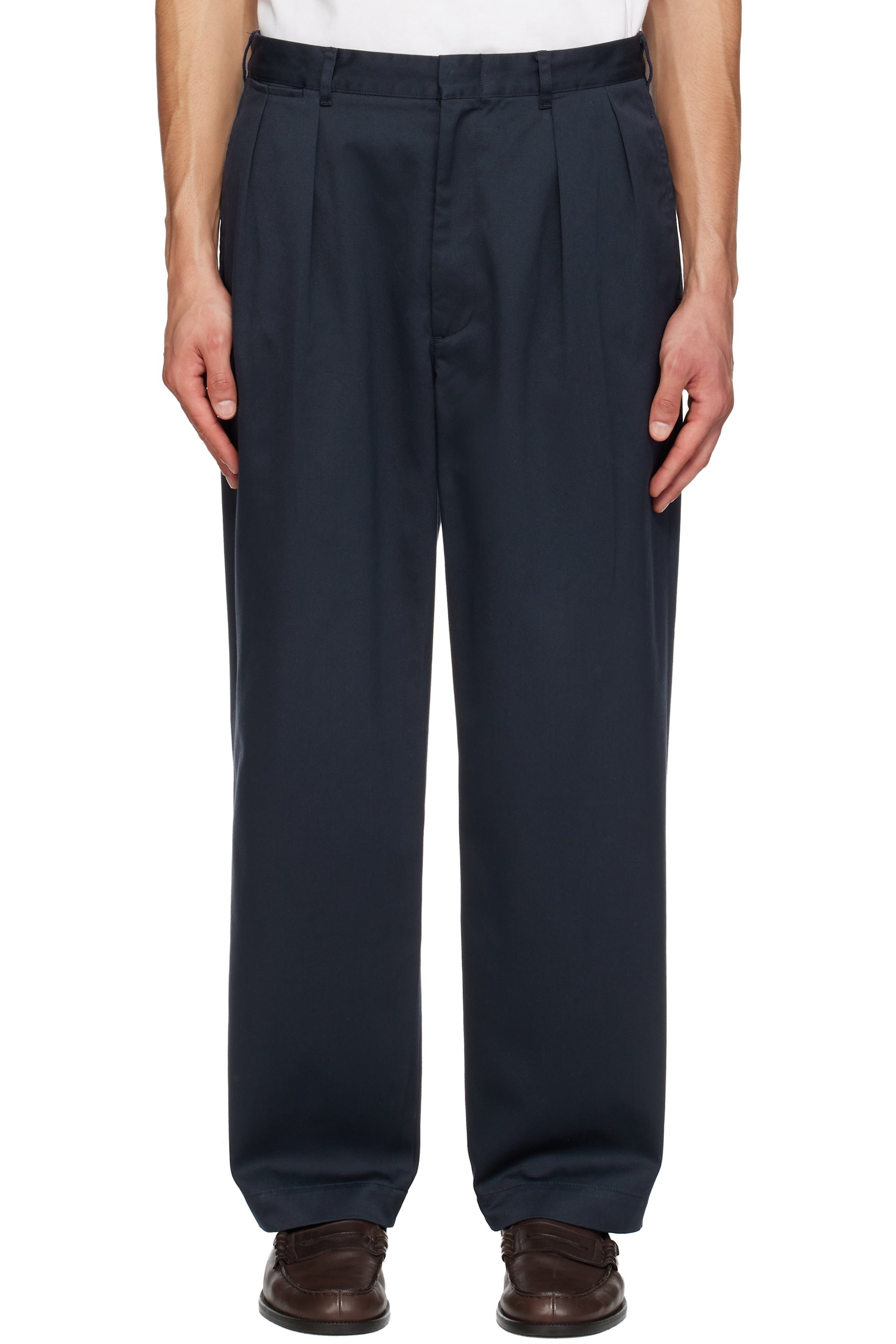 nanamica - Pantalon chino bleu marine à plis
