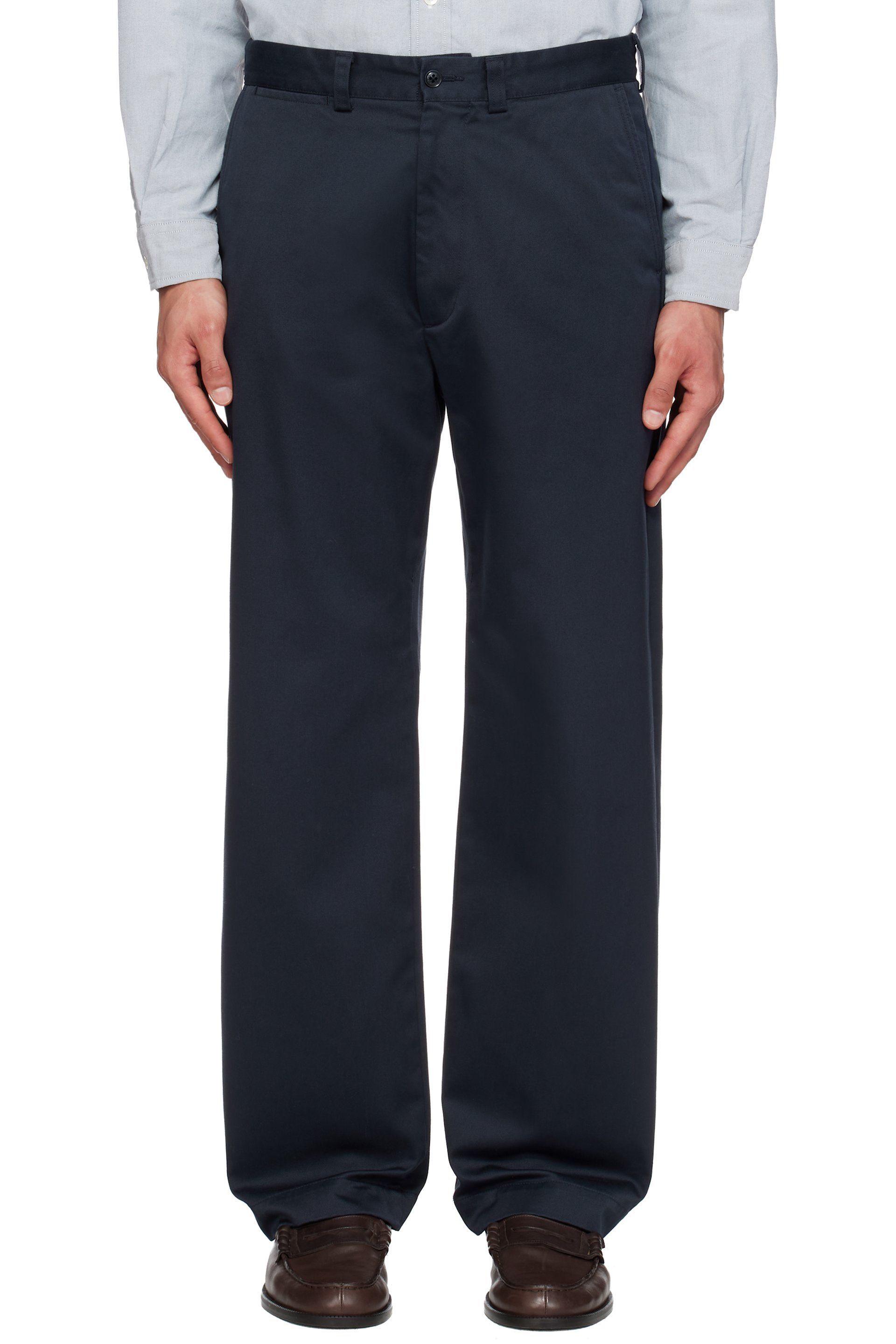 nanamica: Navy Wide Straight Chino Trousers | SSENSE