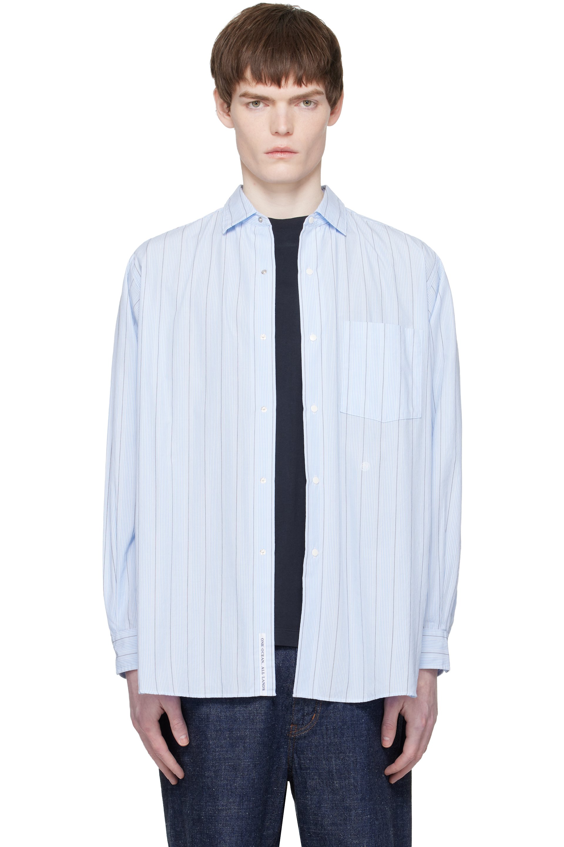 nanamica - Chemise bleue à rayures et col classique