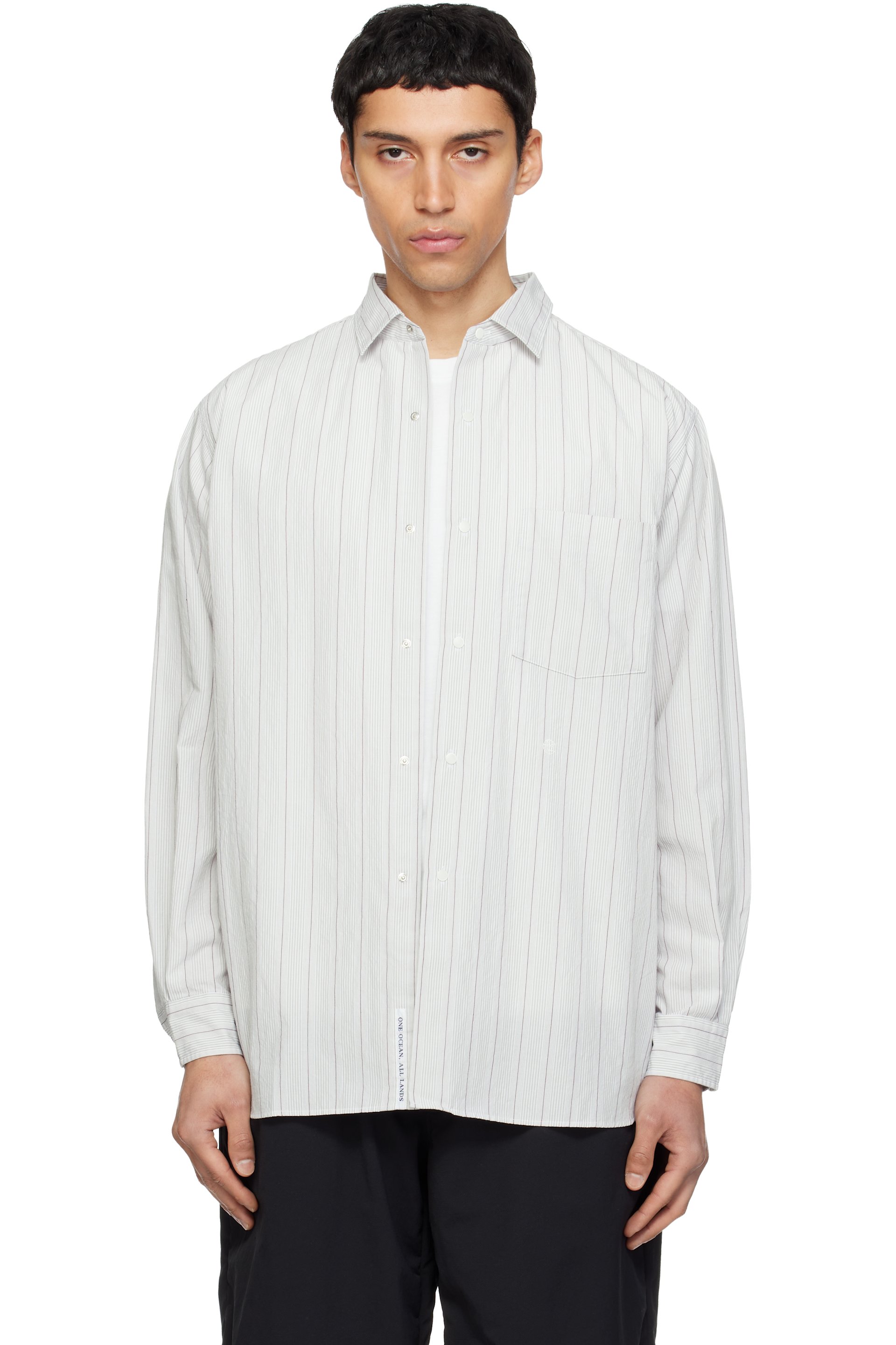nanamica - Chemise Wind grise à col classique et à rayures