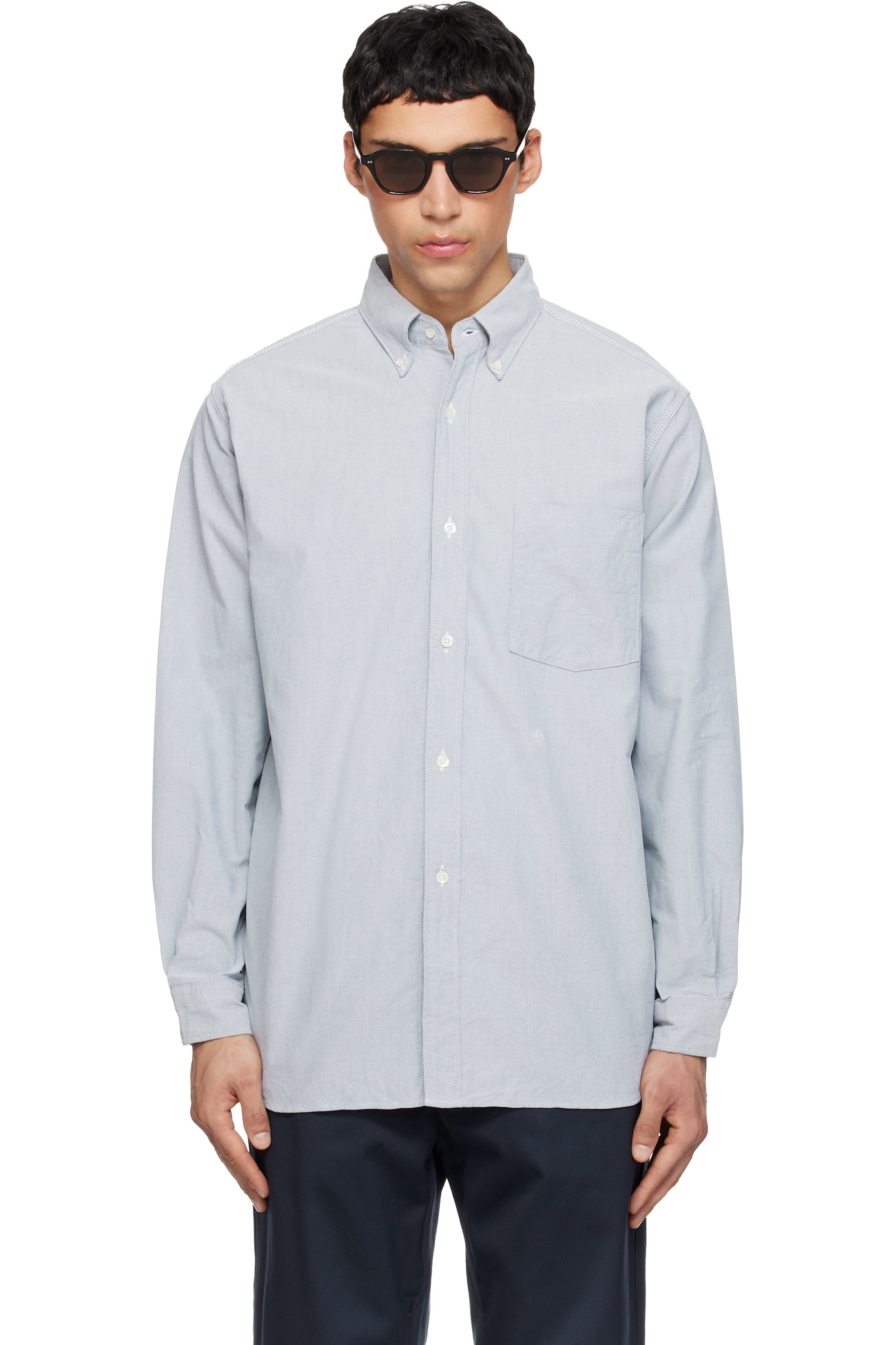 nanamica: Gray Button Down Wind Shirt | SSENSE