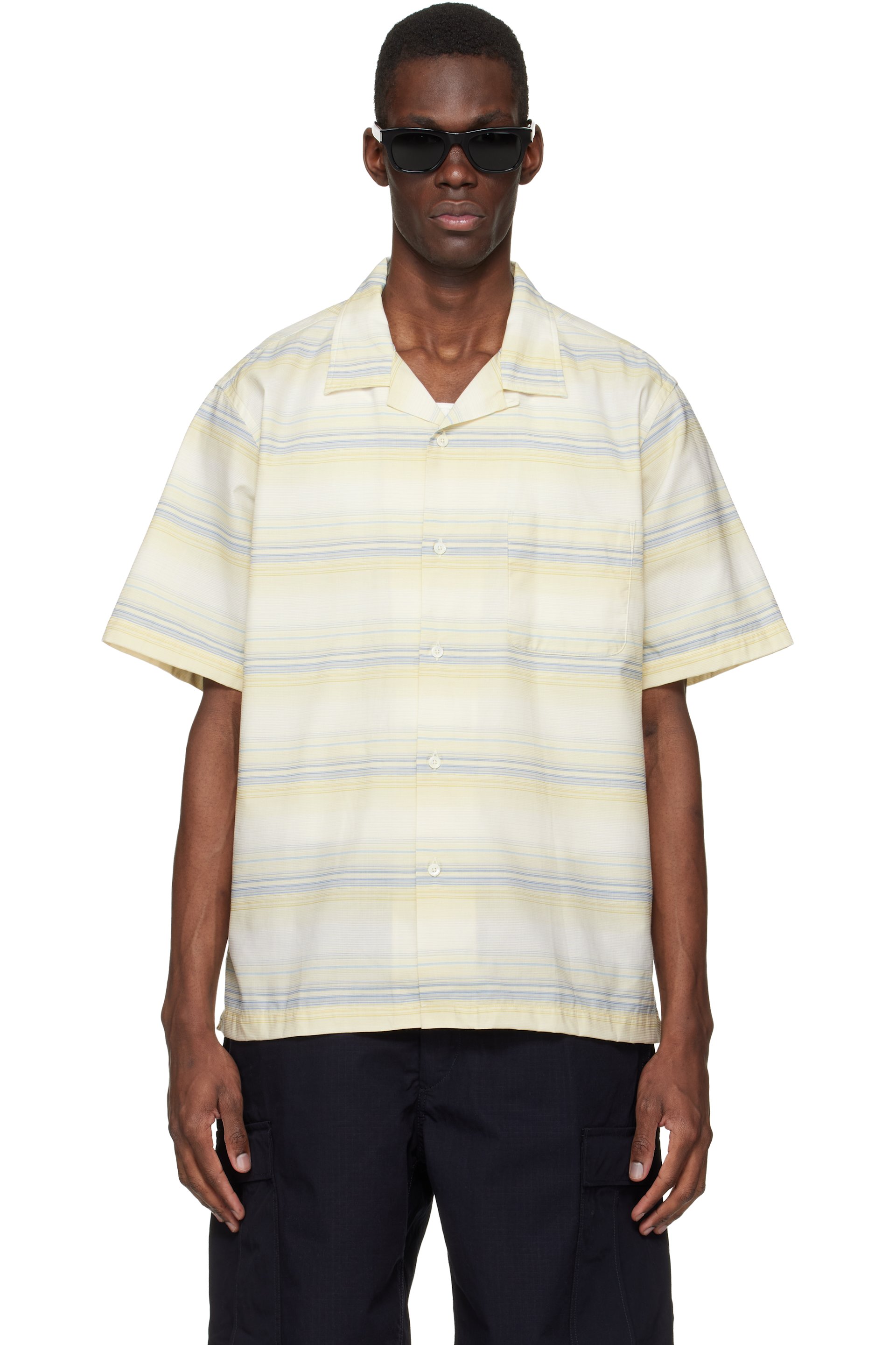 nanamica - Chemise à manches courtes jaune en piqué à col ouvert