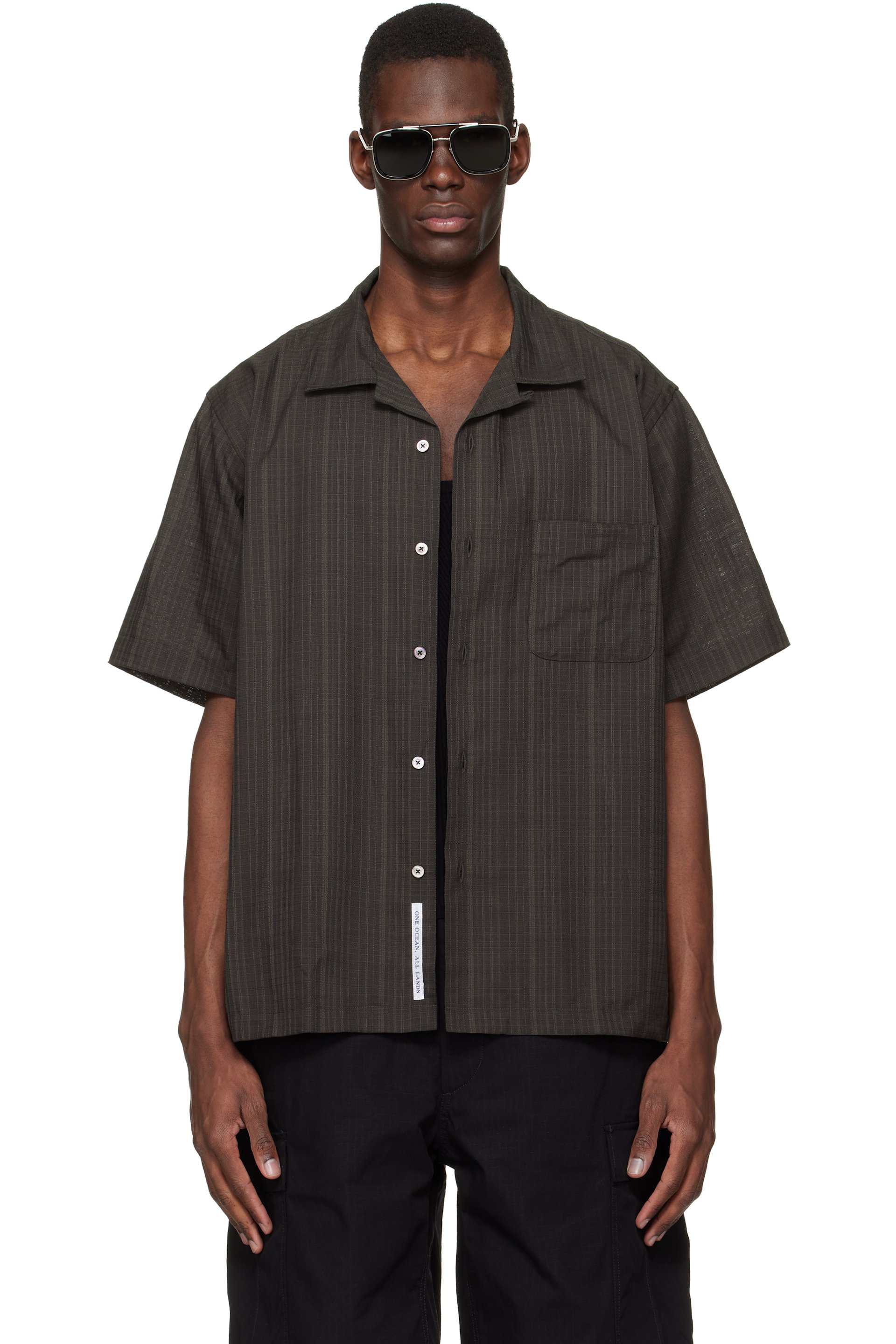 nanamica - Chemise à manches courtes Panama grise à col ouvert