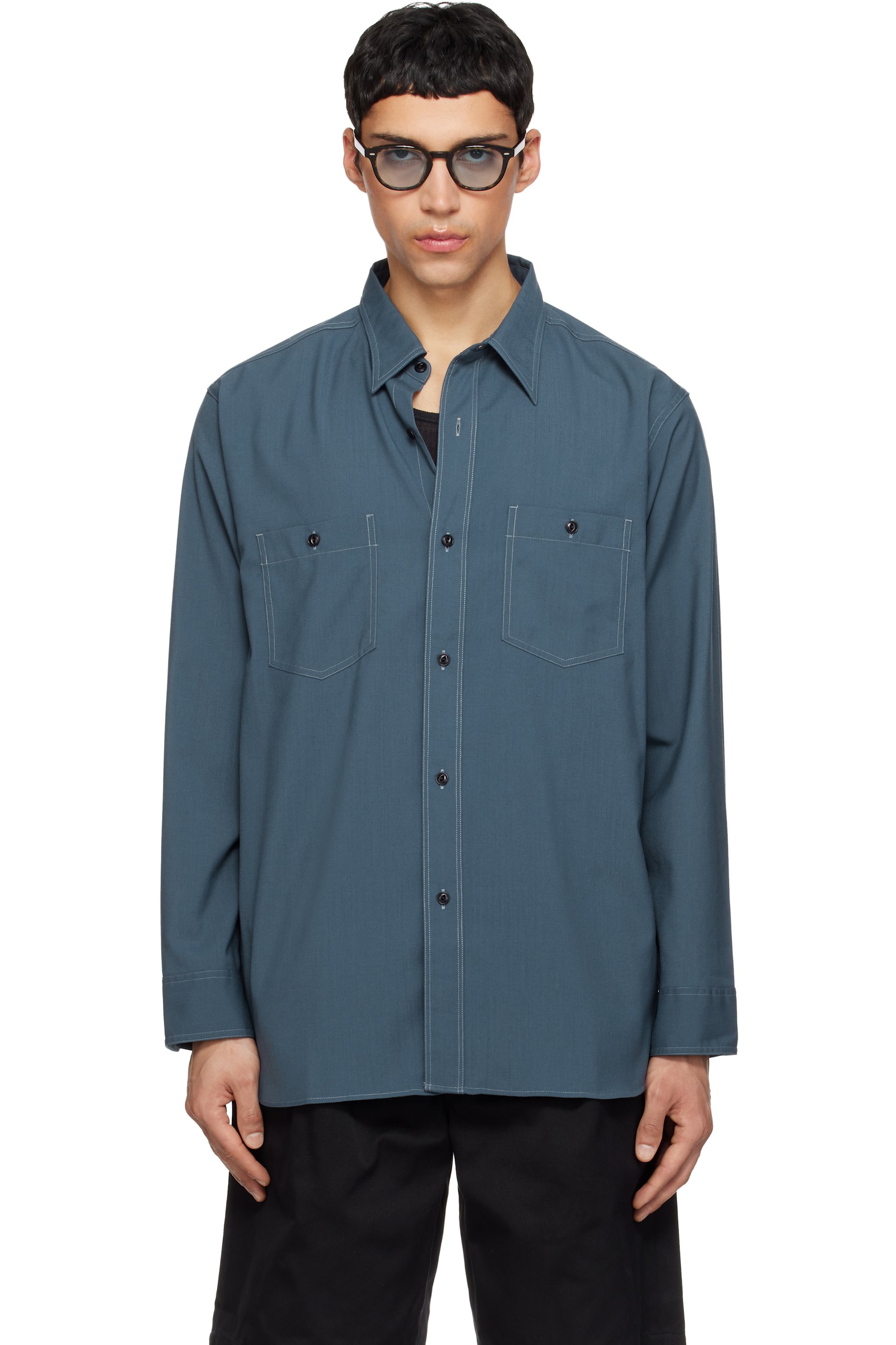 nanamica - Chemise militaire bleu marine en polyester et laine